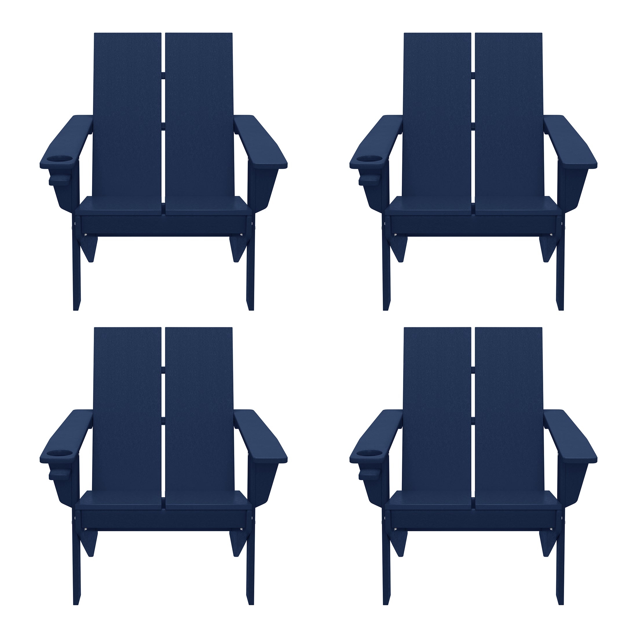 Seaview Outdoor HDPE Modern Adirondack Chair with Cup Holder (Set of 4)