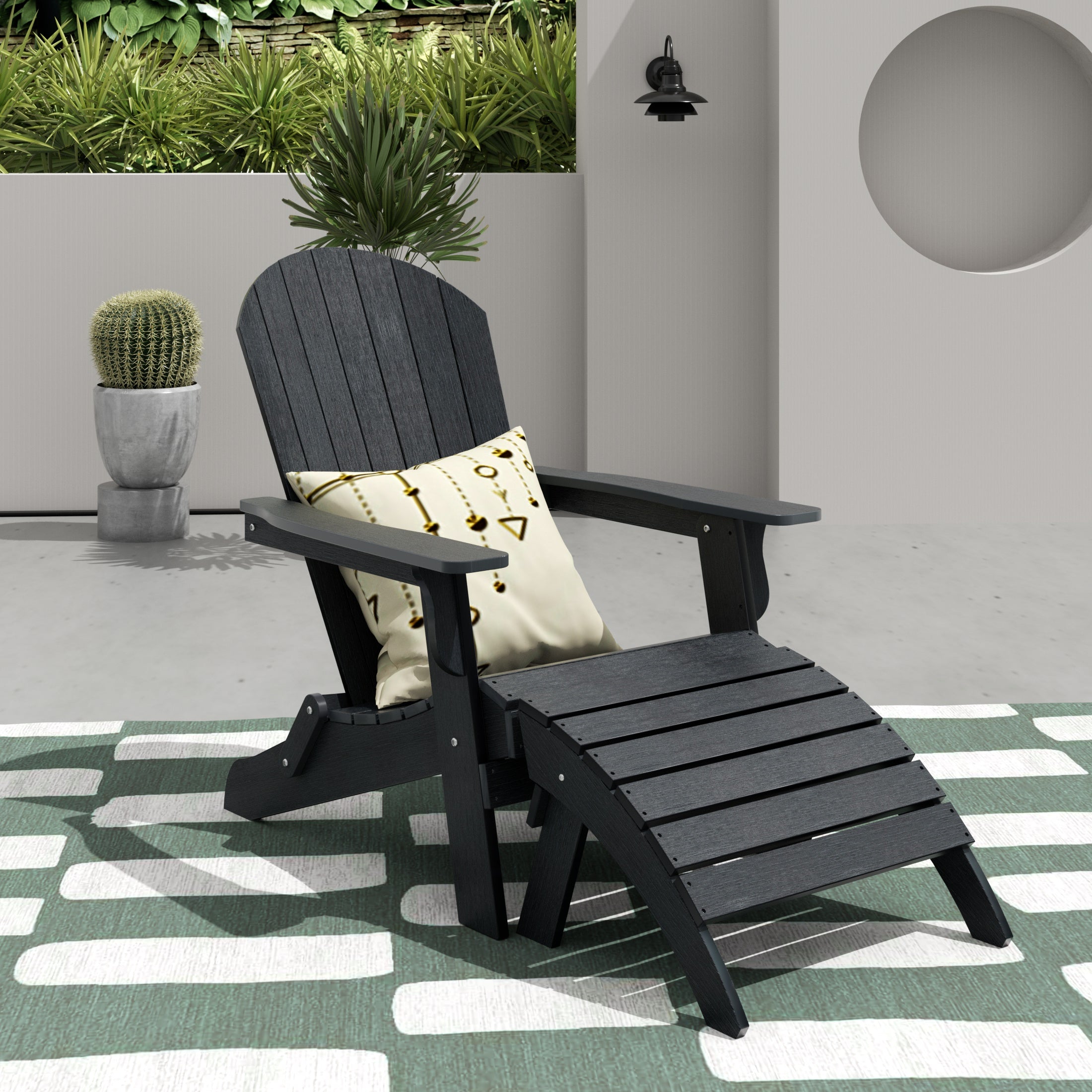 Florence 2-Piece HIPS Outdoor Folding Adirondack Seashell Chair With Folding Ottoman