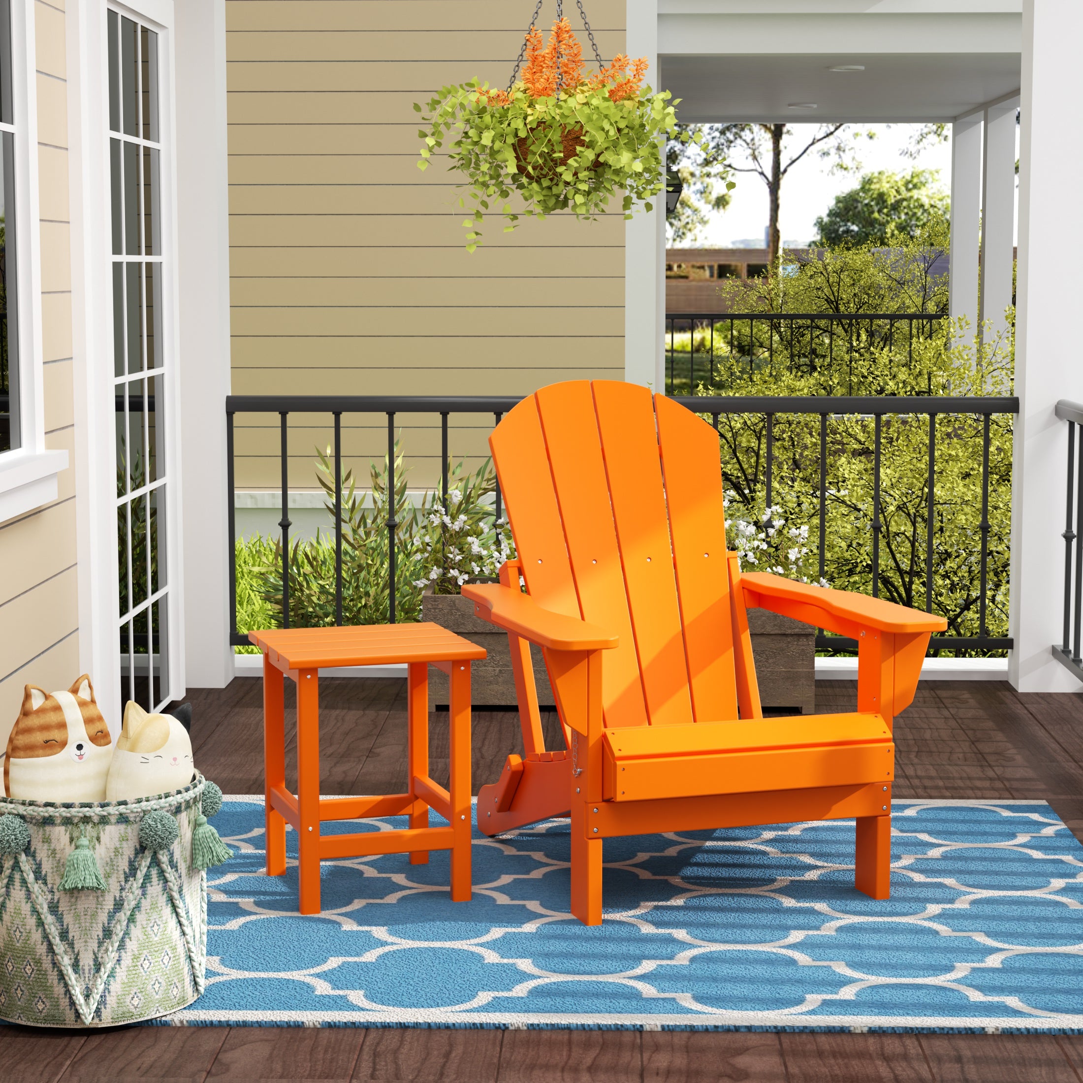 Paradise 2 piece set outdoor folding Poly Adirondack chair with side table