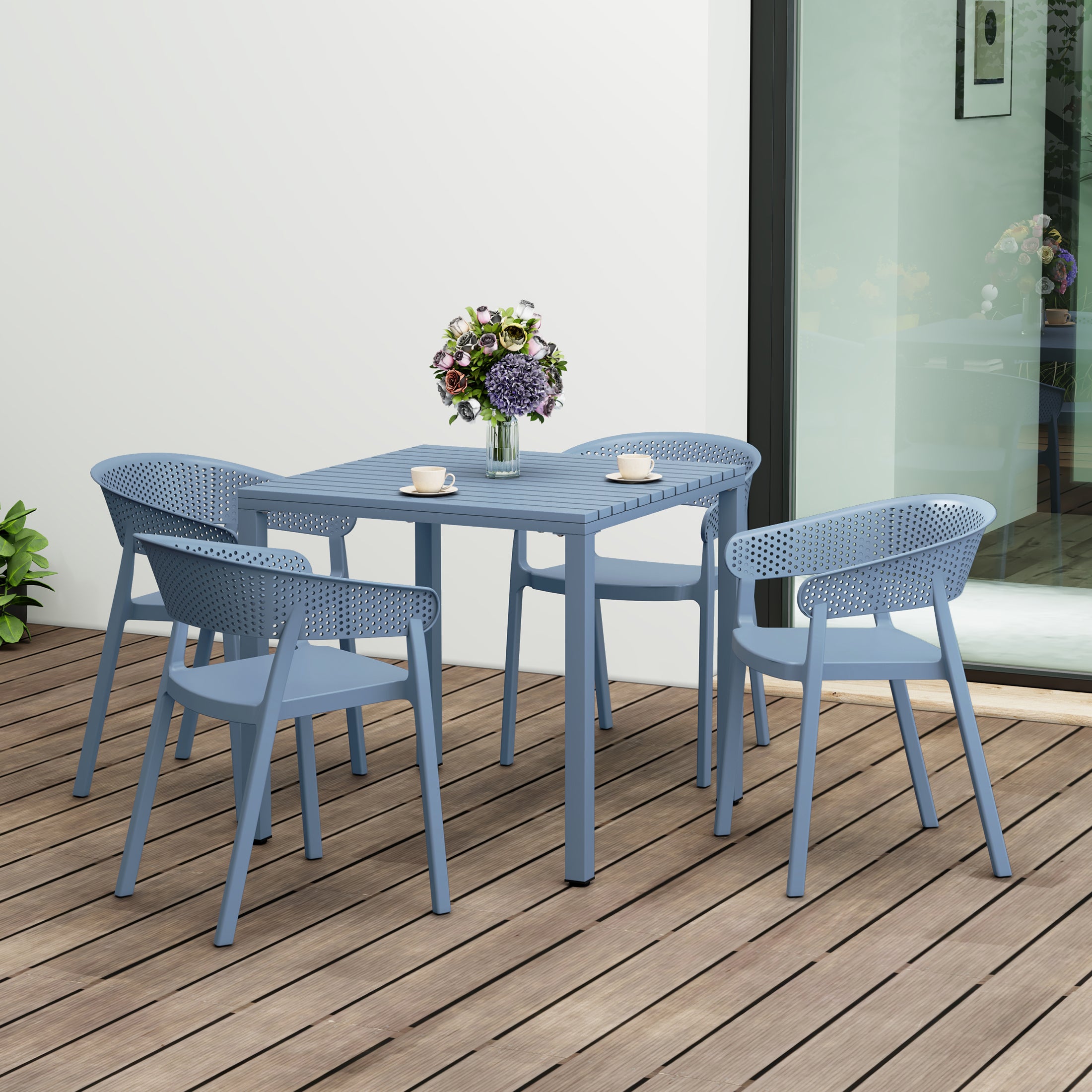 Sunshine 5-Piece Outdoor Metal Frame Square Dining Table Patio Set with Stackable Patio Dining Chairs