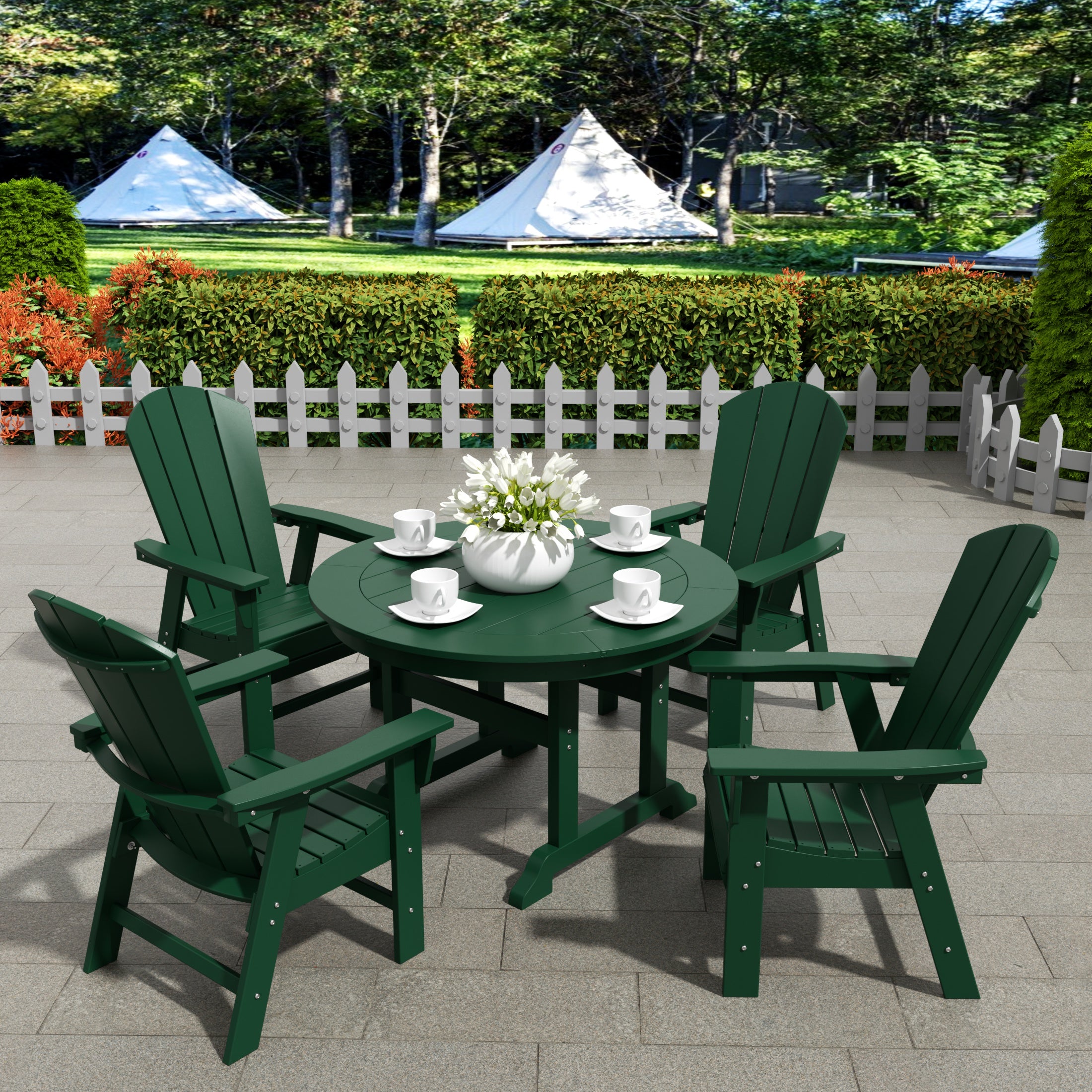 Paradise 5 Piece Outdoor Patio Dining Round Table and Curved Back Armchair Set