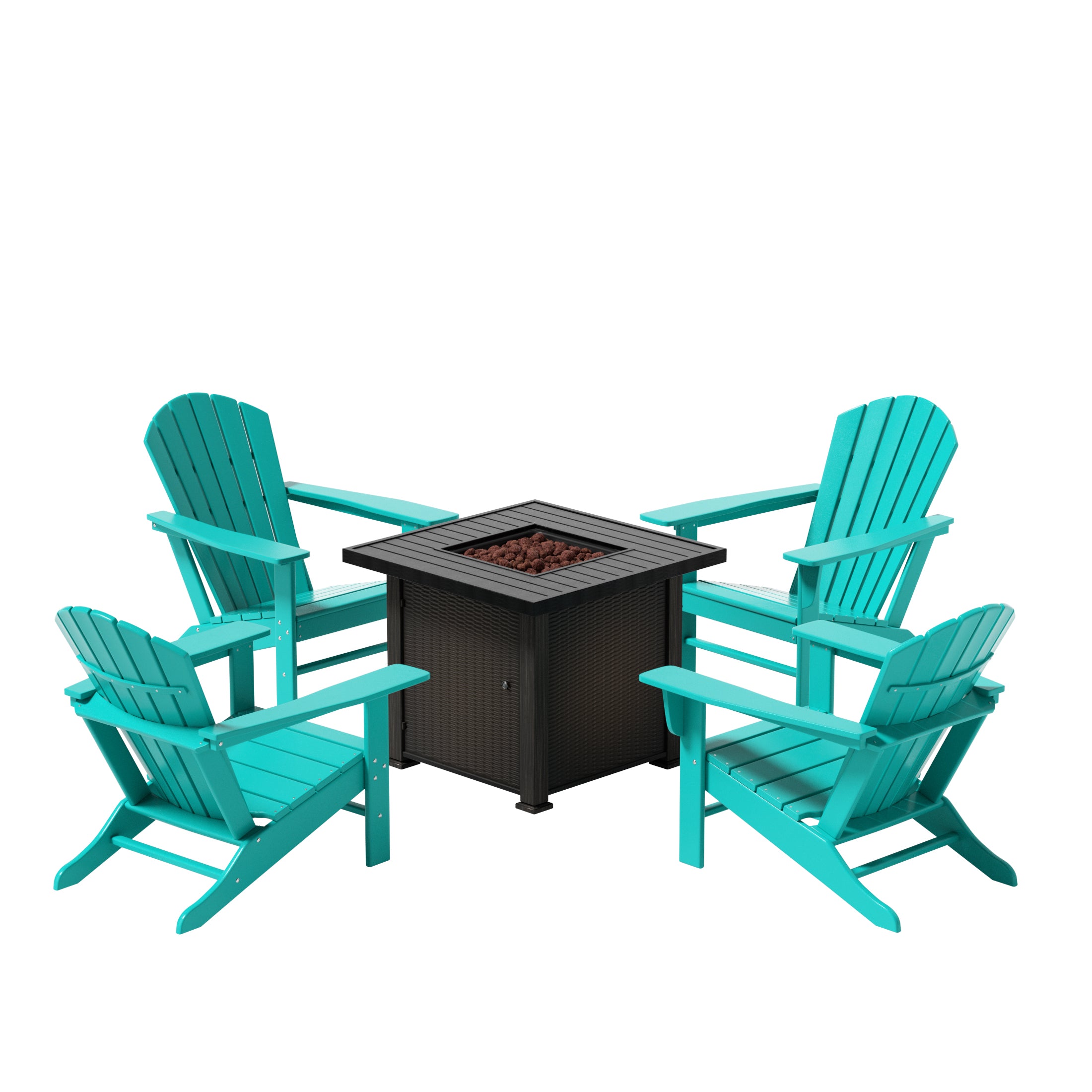 Portside Dylan Outdoor Patio Adirondack Chair With Square Fire Pit Table Sets