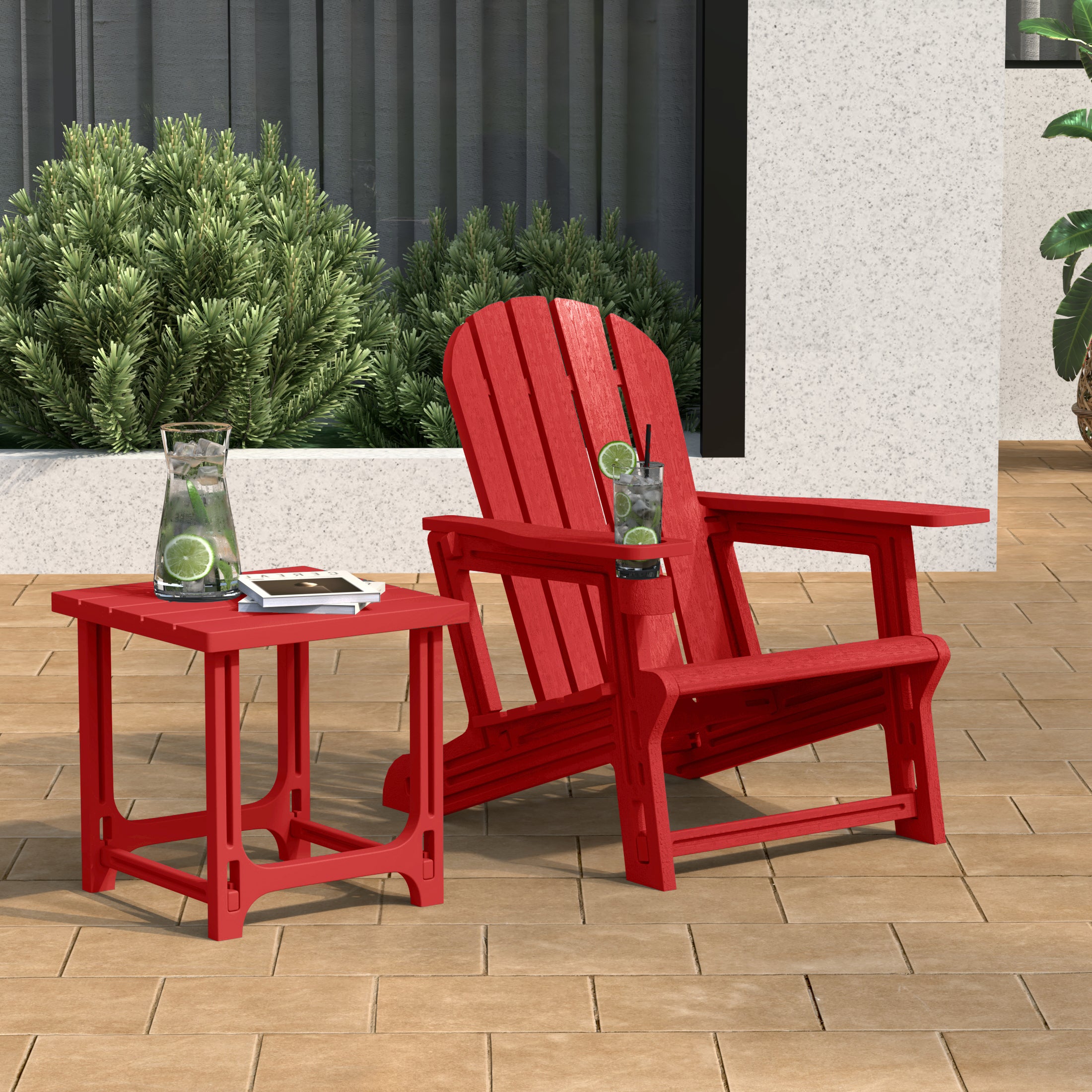 Cayman 2-Piece HDPE Plastic Adirondack Patio Chair With 18" Side Table Set