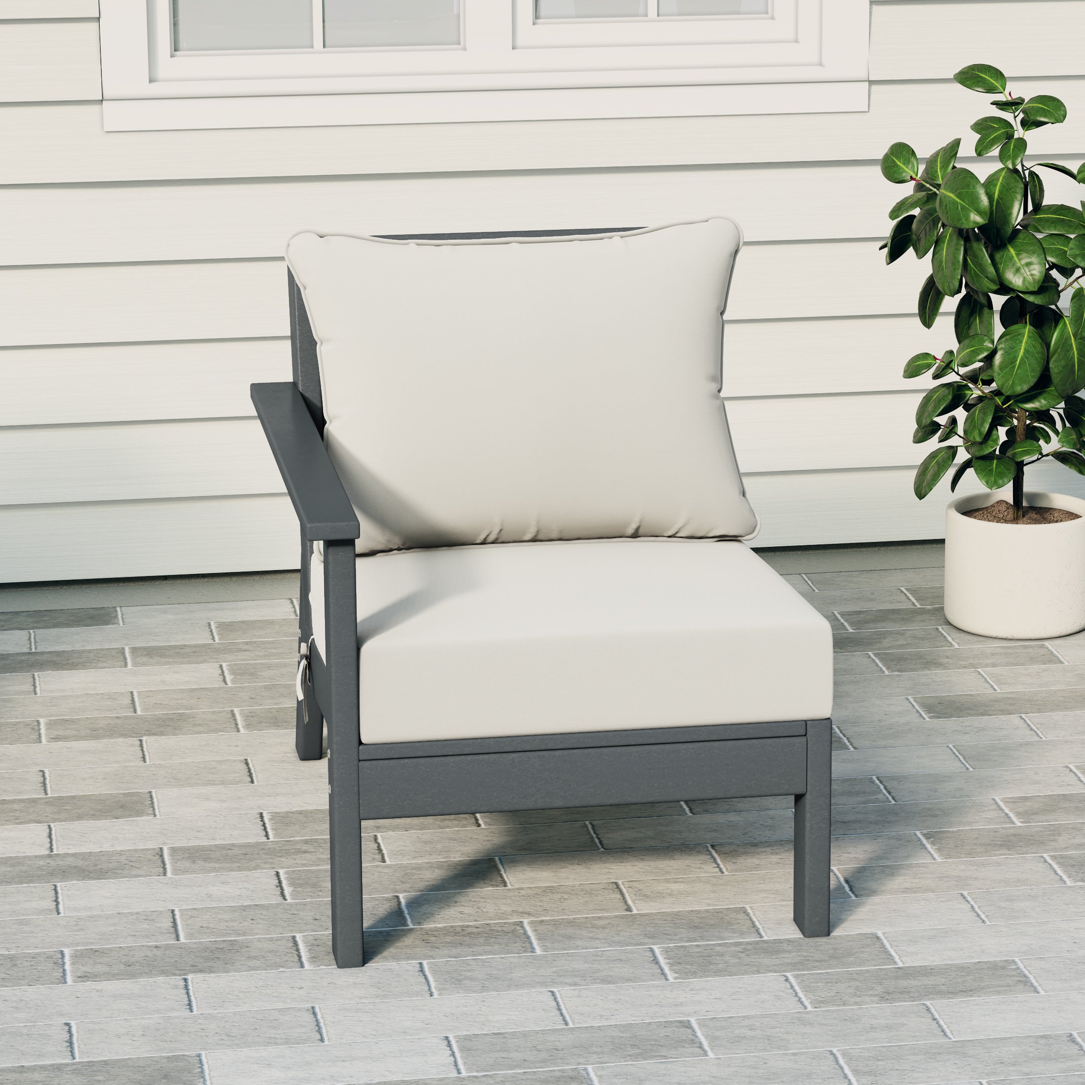 Portsmouth Outdoor Patio HDPE Left Arm Sectional Corner Club Chair with Patio Cushions