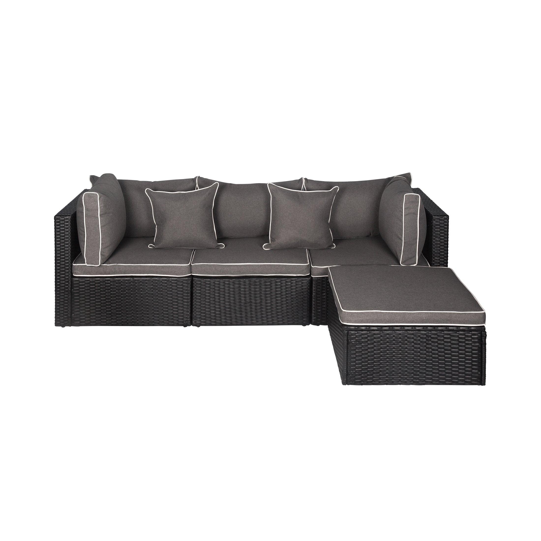 London 4-Piece Outdoor Rattan Wicker Sectional Sofa Furniture Set Black/Gray - Costaelm