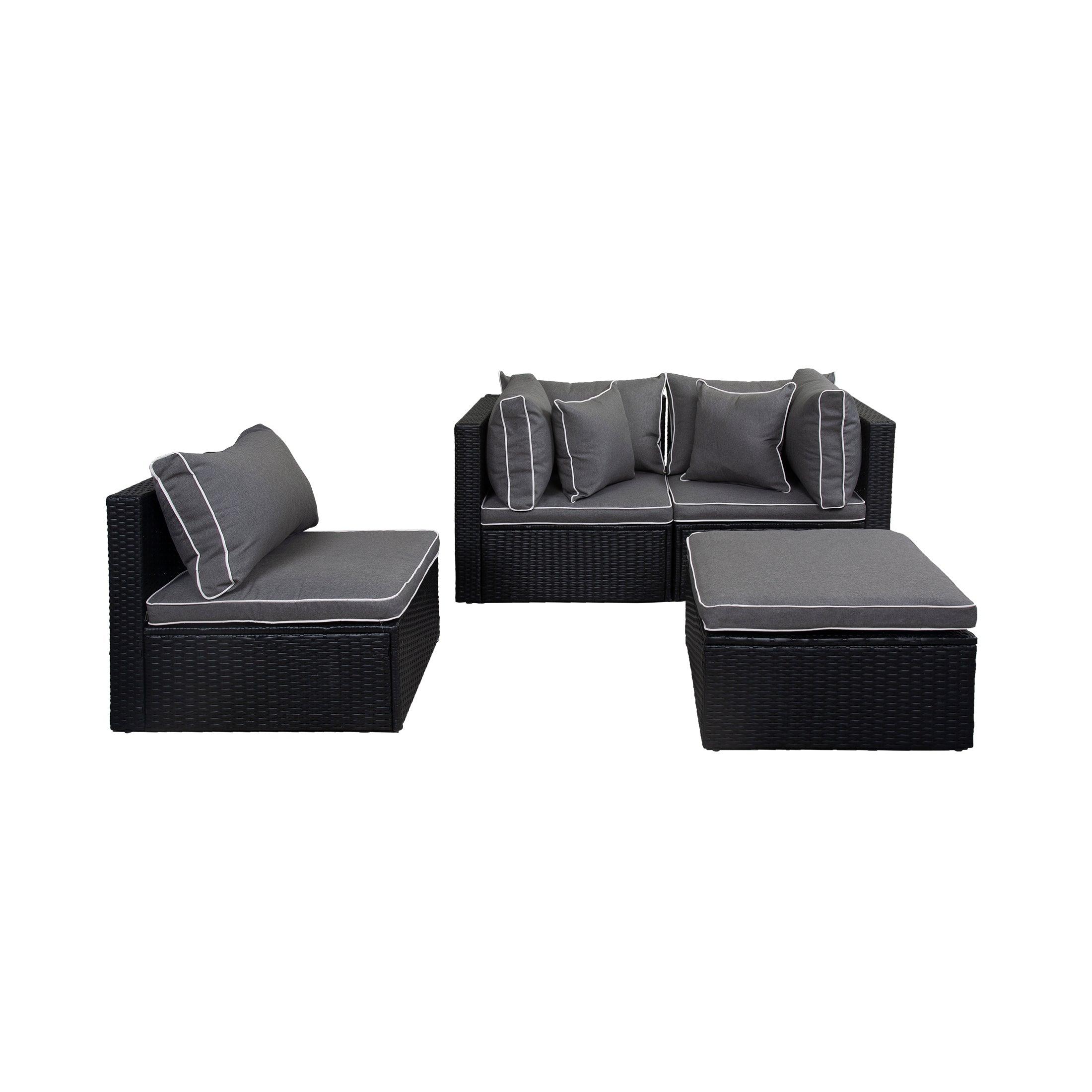 London 4-Piece Outdoor Rattan Wicker Sectional Sofa Furniture Set Black/Gray - Costaelm