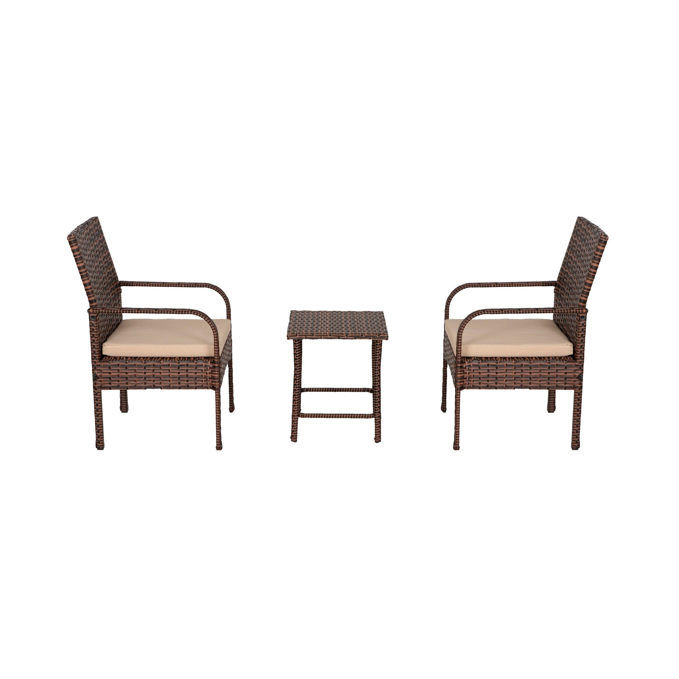 Solano 3 Piece Patio Bistro Conversation Set Brown PE Rattan Wicker - Costaelm