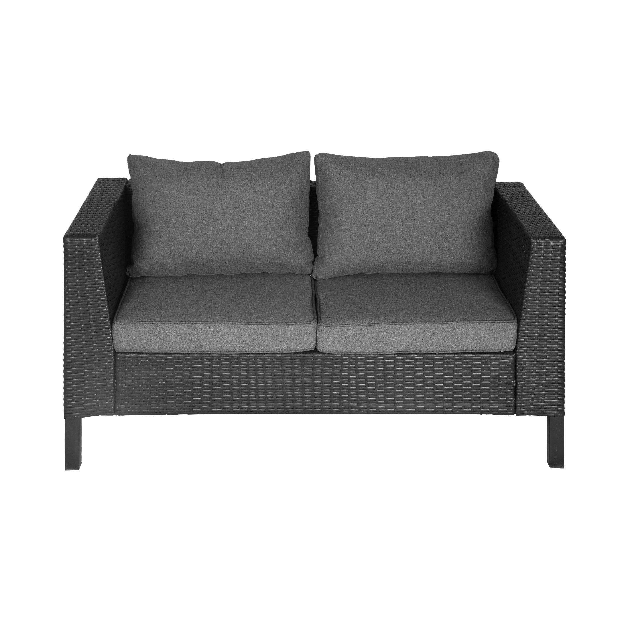 Vara 4-Piece Conversation Set Black PE Rattan Wicker with Gray Cushion - Costaelm