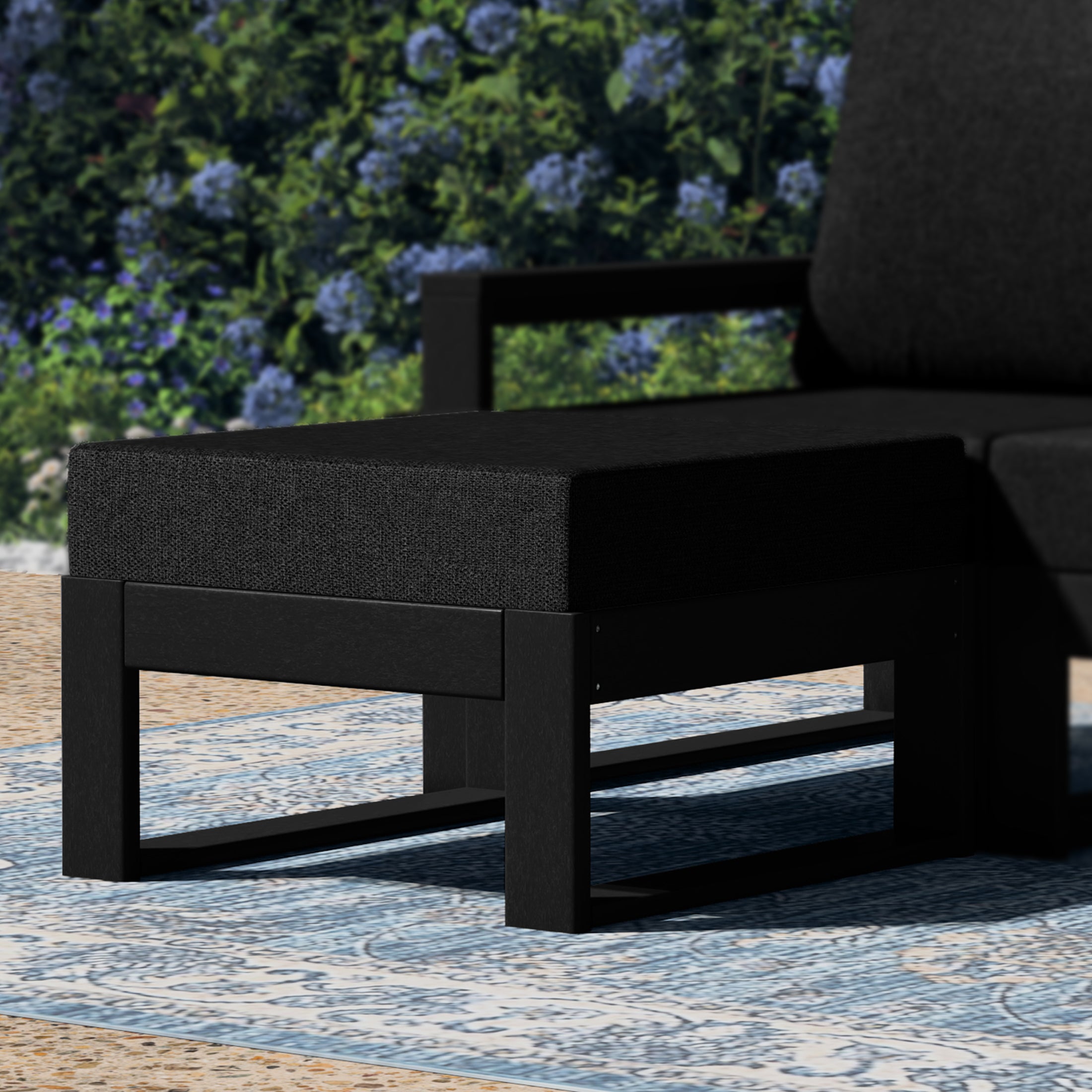 Rockaway Outdoor HDPE Patio Ottoman with Waterproof Olefin Cushions
