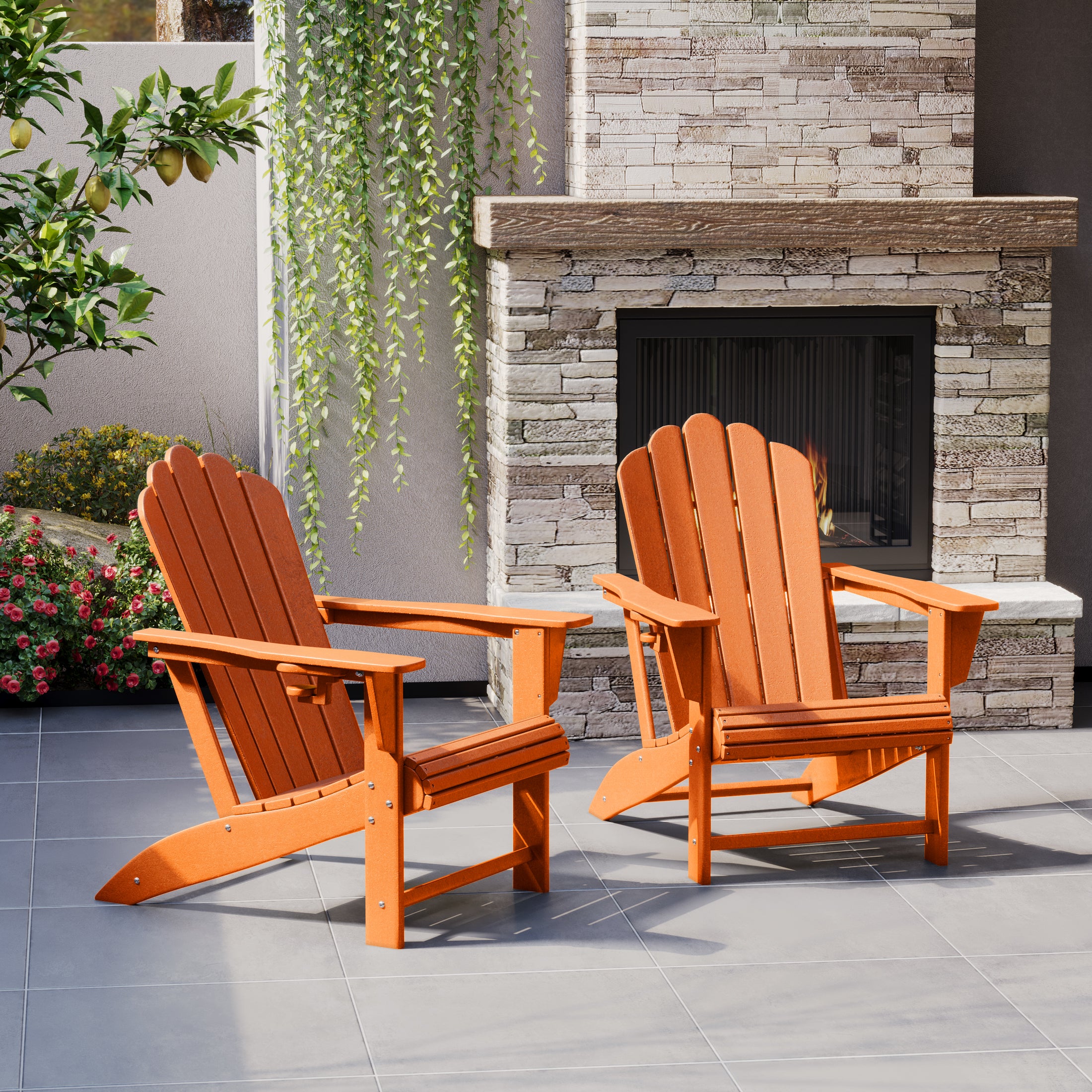 Lakeview Outdoor Patio HDPE Adirondack Chairs With Cup Holders (Set of 2)