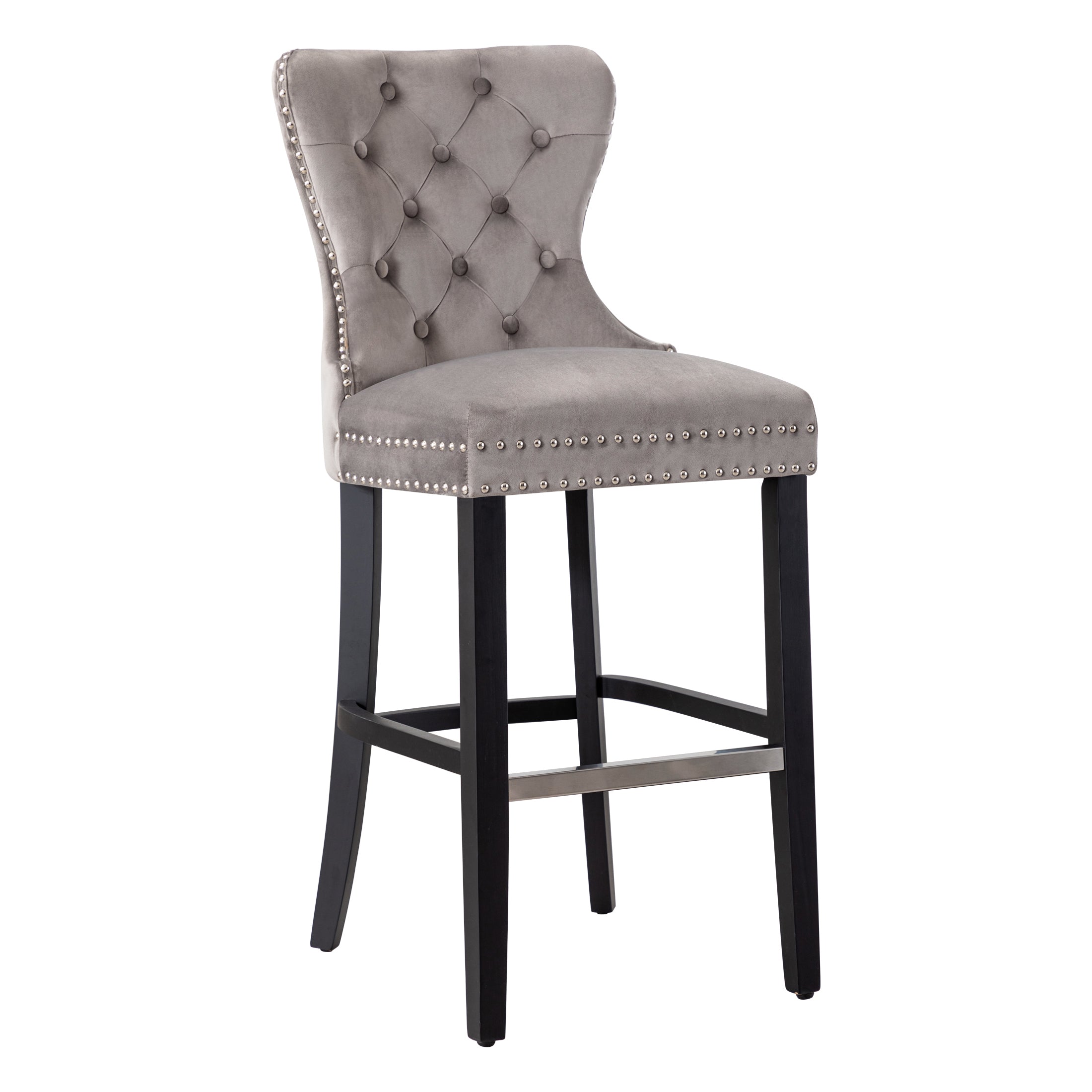 Hank 29" Tufted Velvet Bar Stool, Black