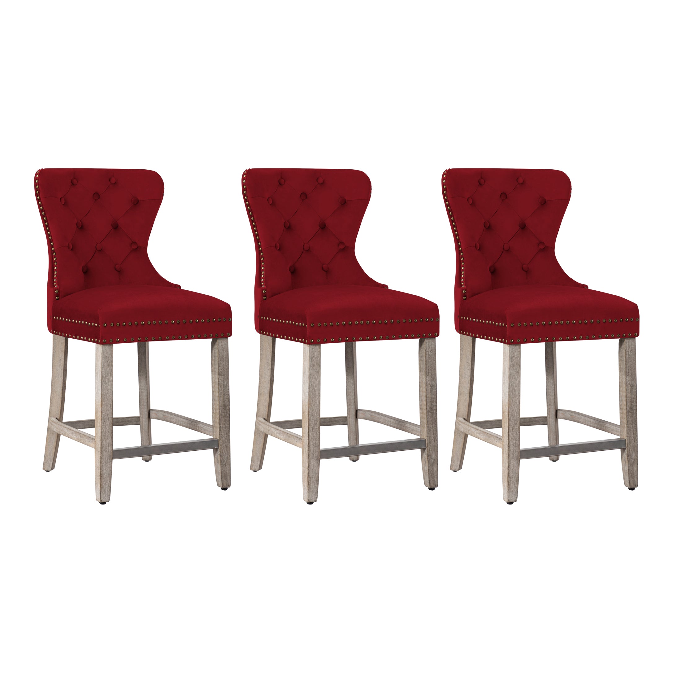 Hank 24" Tufted Velvet Counter Stool (Set of 3)