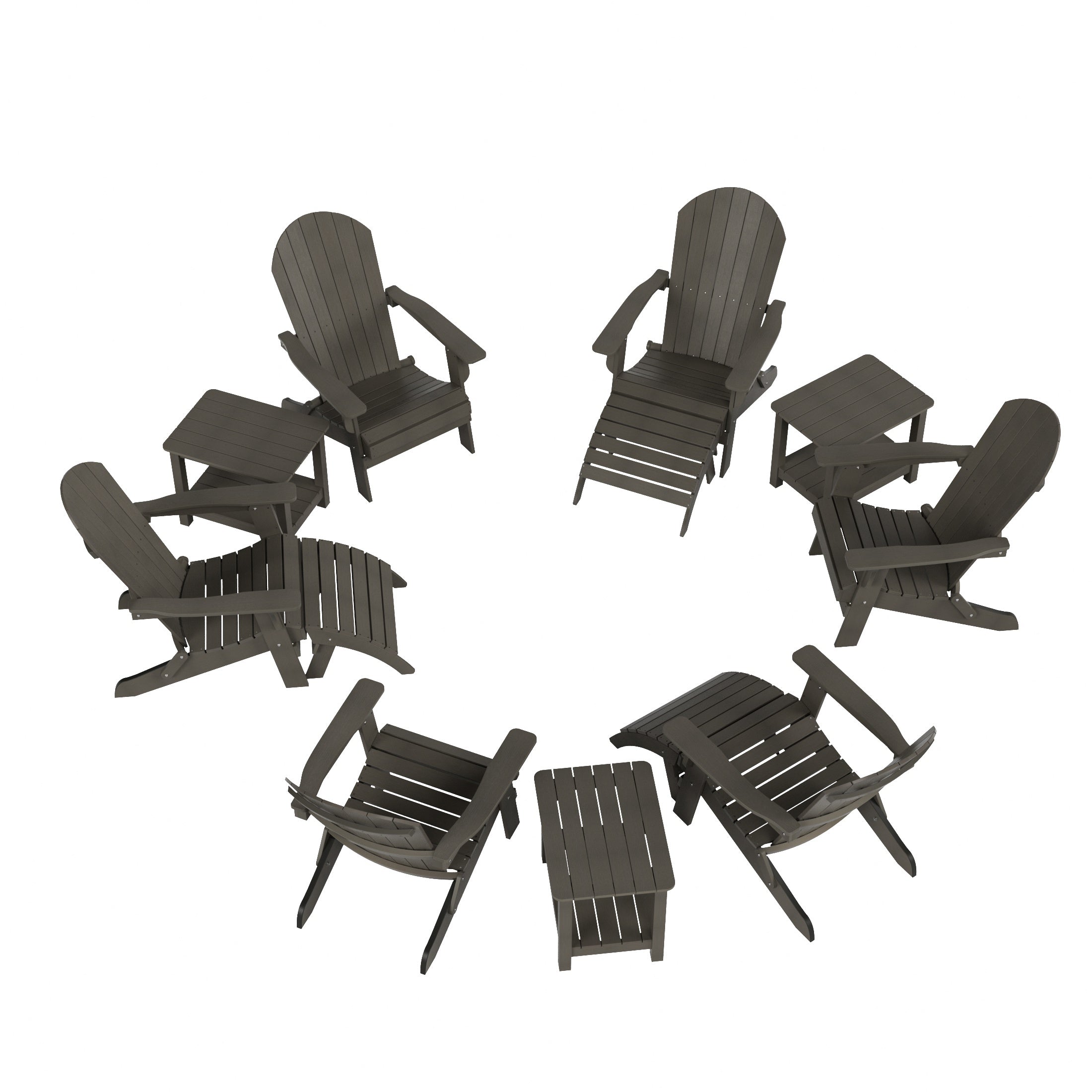 Florence 6 Person Folding Adirondack Seashell With Side Table and Folding Ottoman