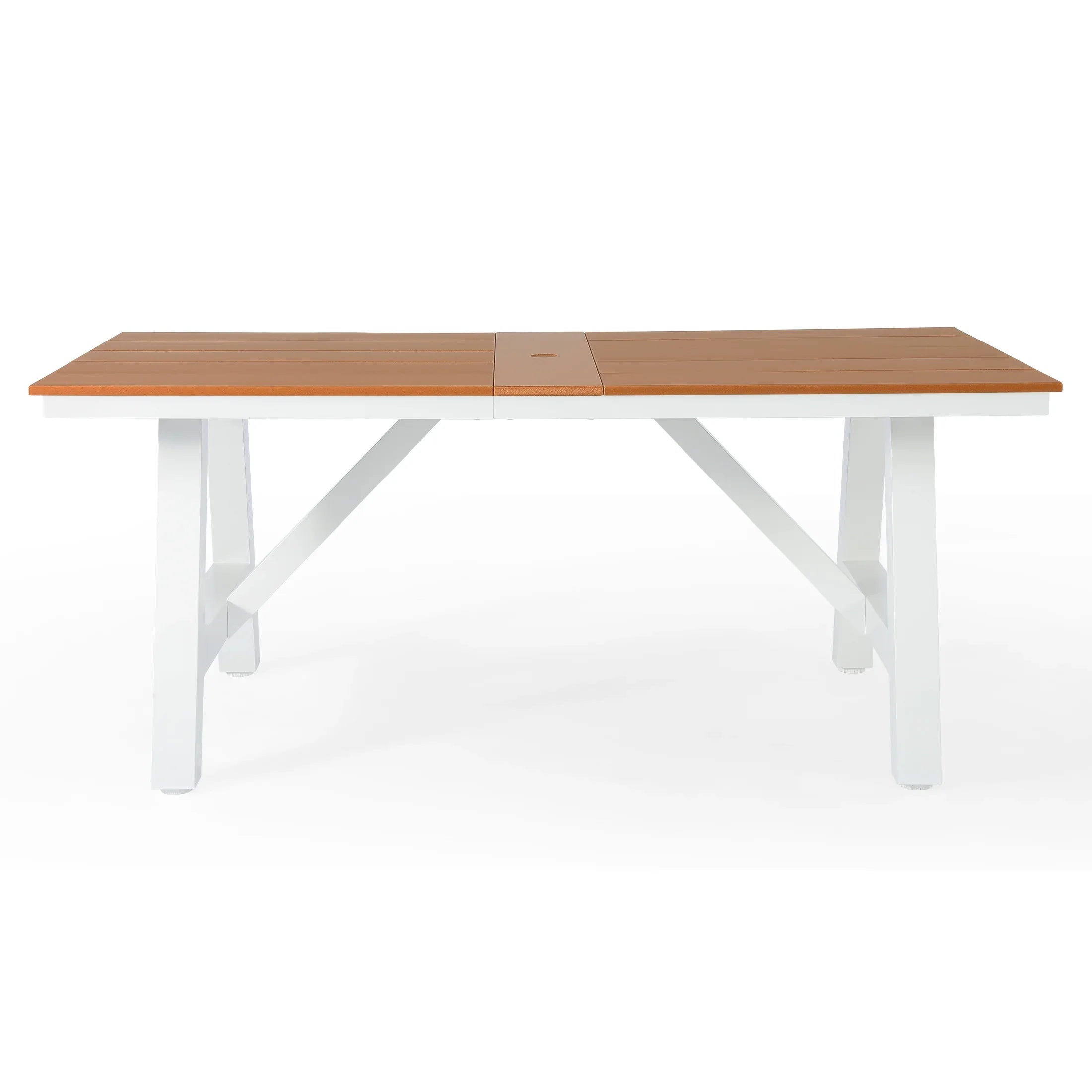 Stinson 72" HDPE Rectangle Outdoor Patio Dining Table With Umbrella Hole and Metal Frame