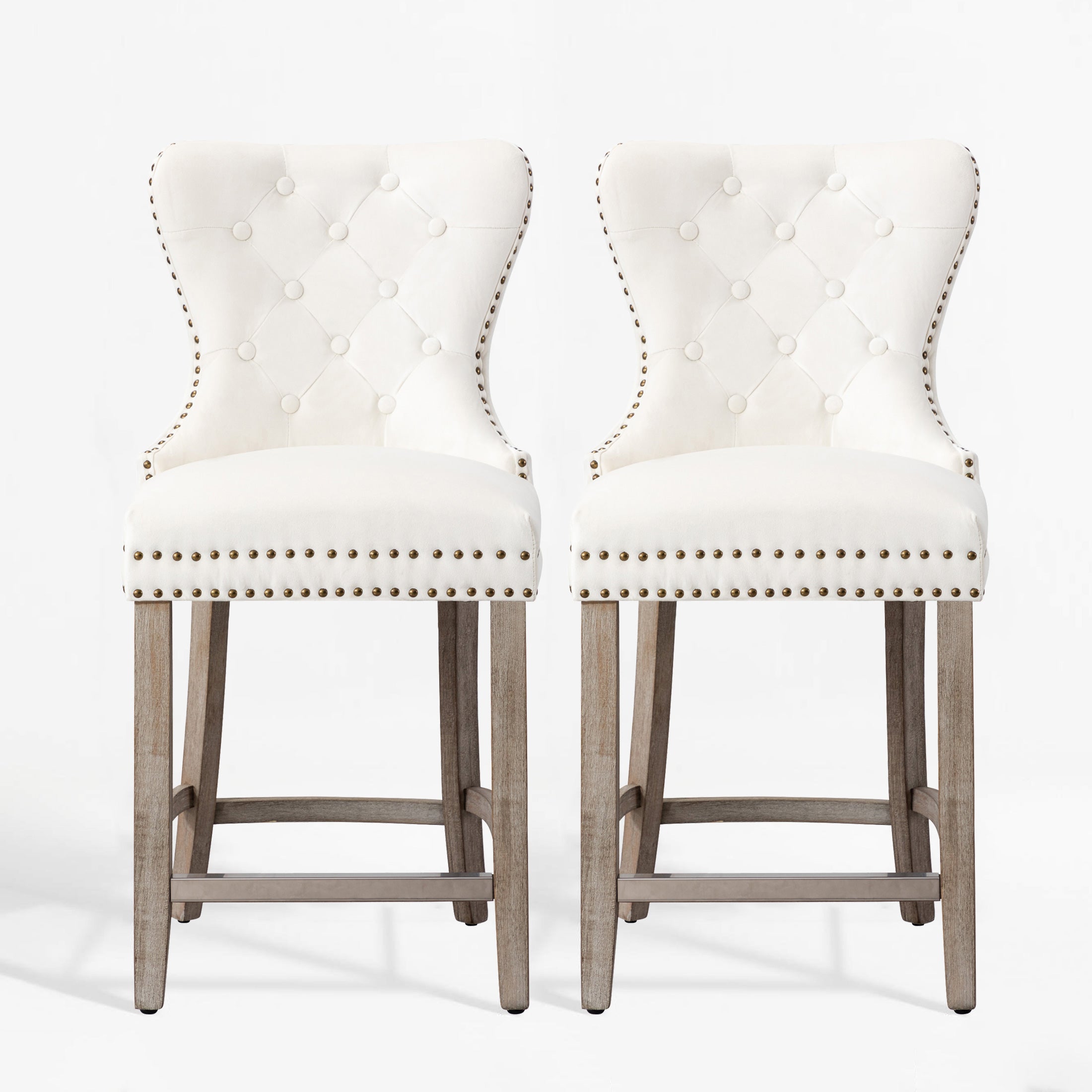 Hank 24" Tufted Velvet Counter Stool (Set of 2), Antique Gray