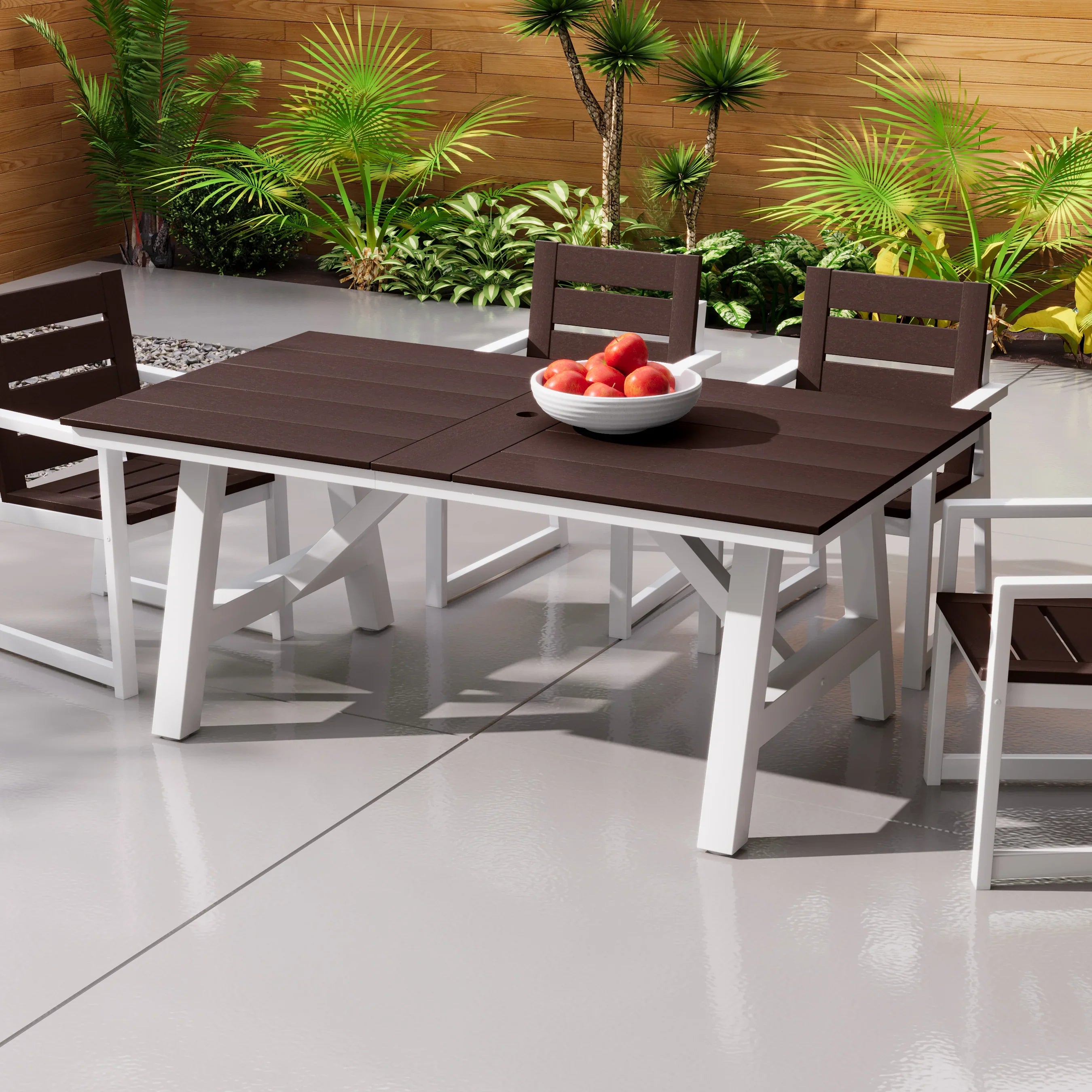 Stinson 72" HDPE Rectangle Outdoor Patio Dining Table With Umbrella Hole and Metal Frame