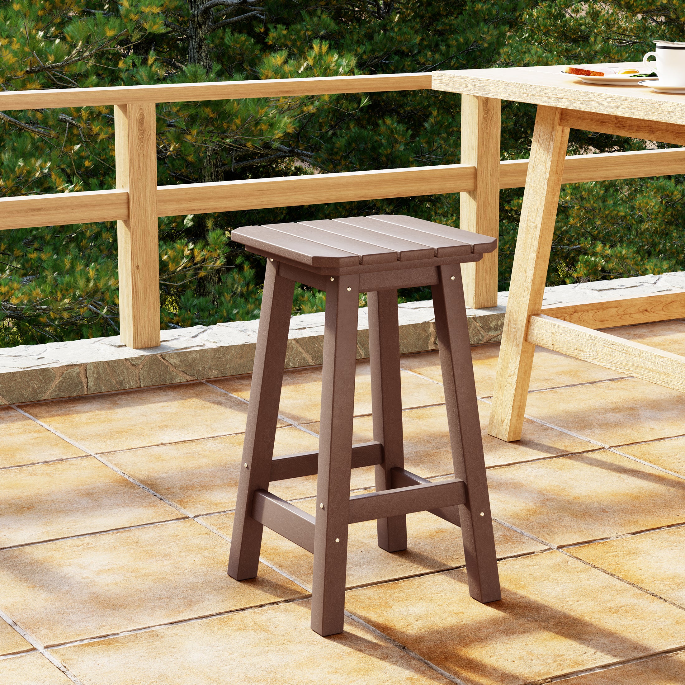 Paradise 24" HDPE Outdoor Patio Counter High Backless Square Bar Stool