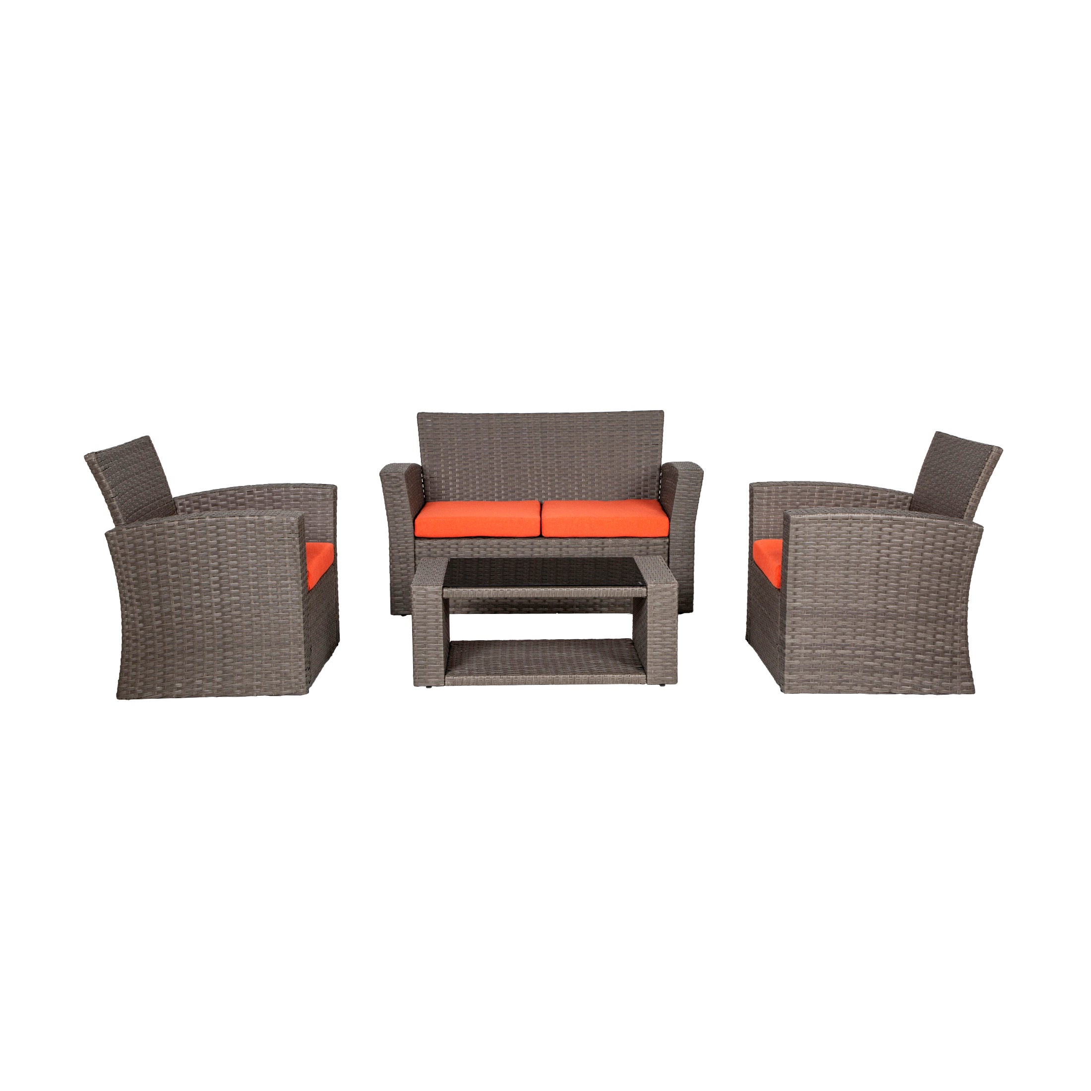 Wynston 4-Piece set Gray color base Outdoor / Patio Wicker Rattan Conversation Sofa set with cushions and a Coffee table ( 4 seater )
