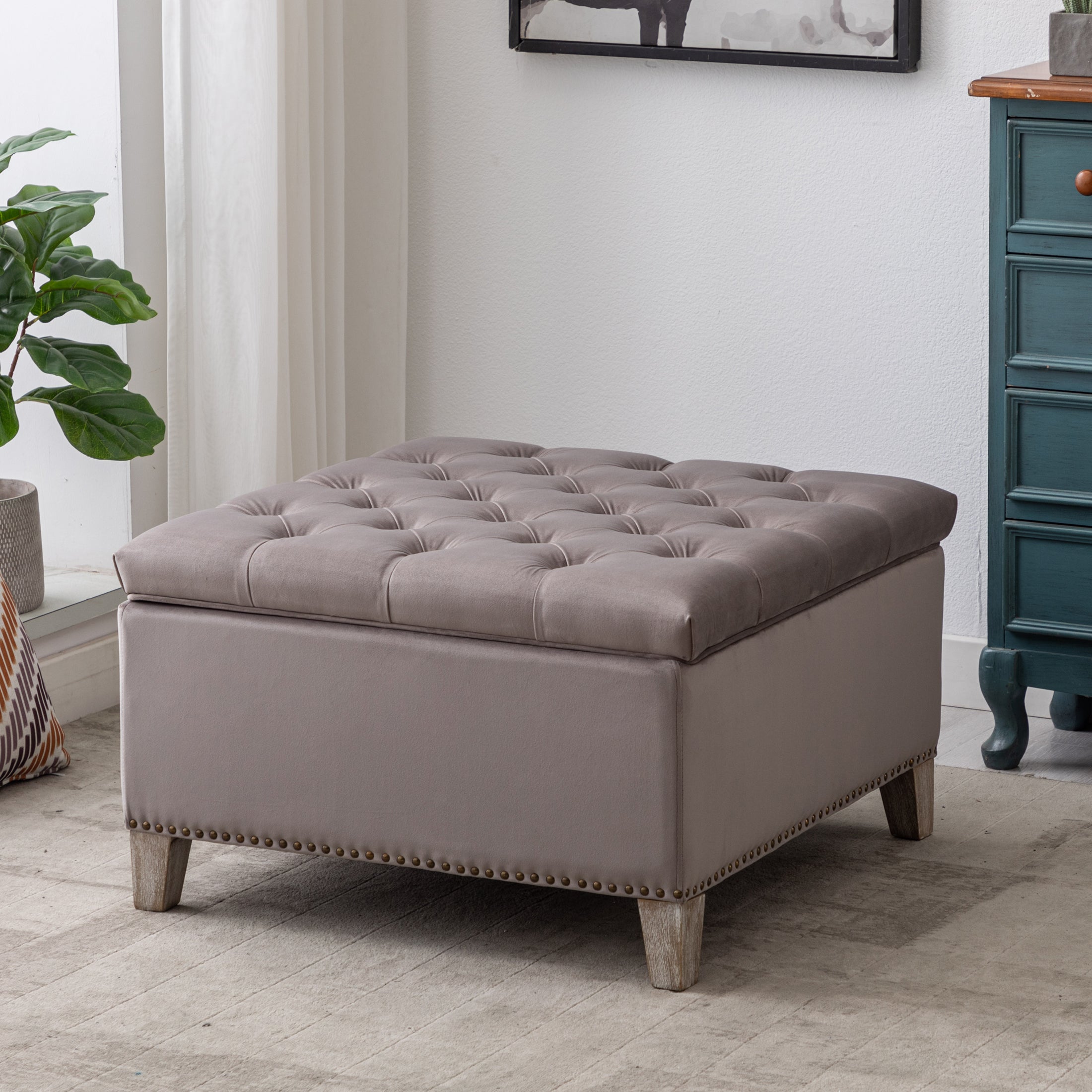 Hank Square Velvet Tufted Storage Ottoman