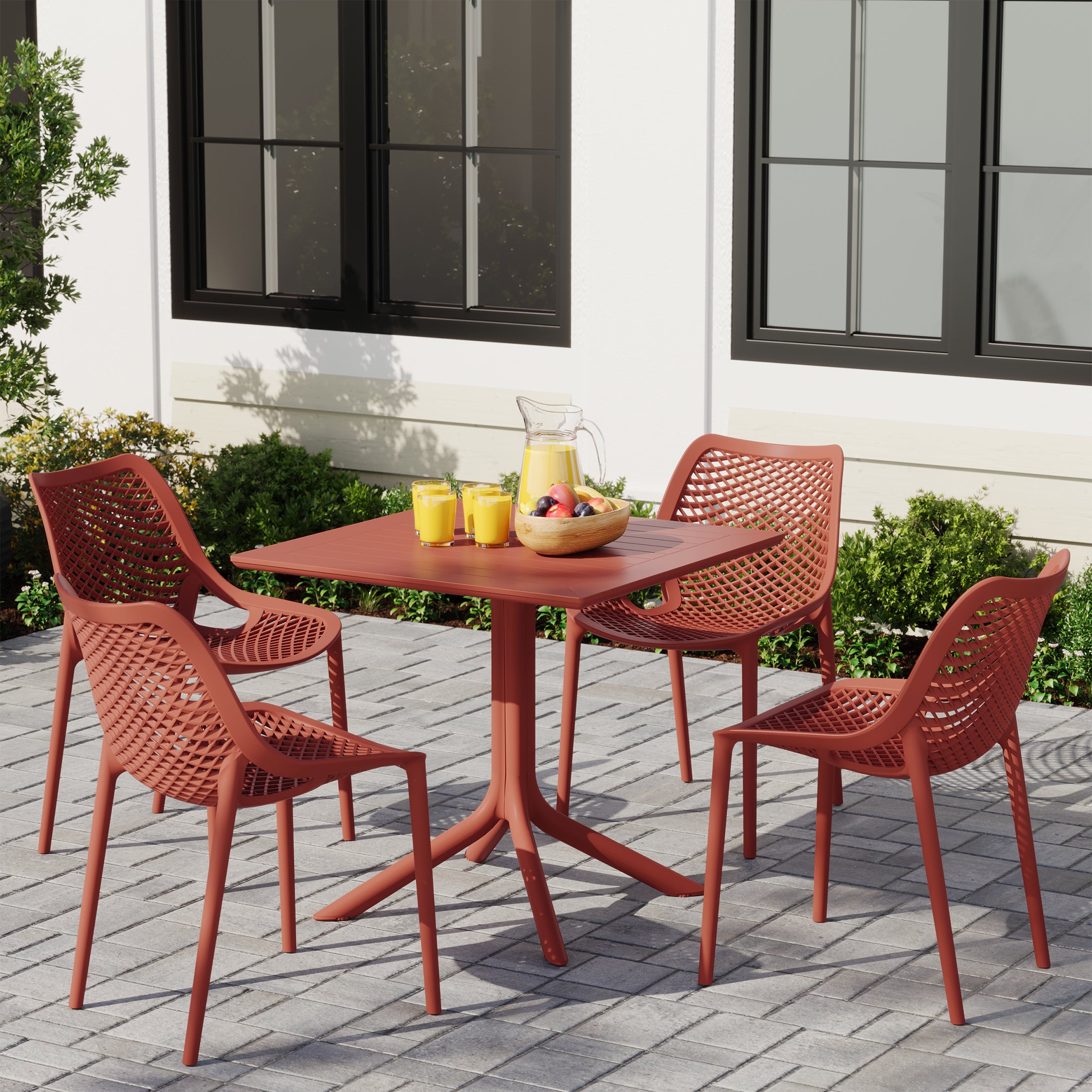 Sunshine 5-Piece Resin Square Patio Dining Table Set with Stackable Patio Dining Chairs