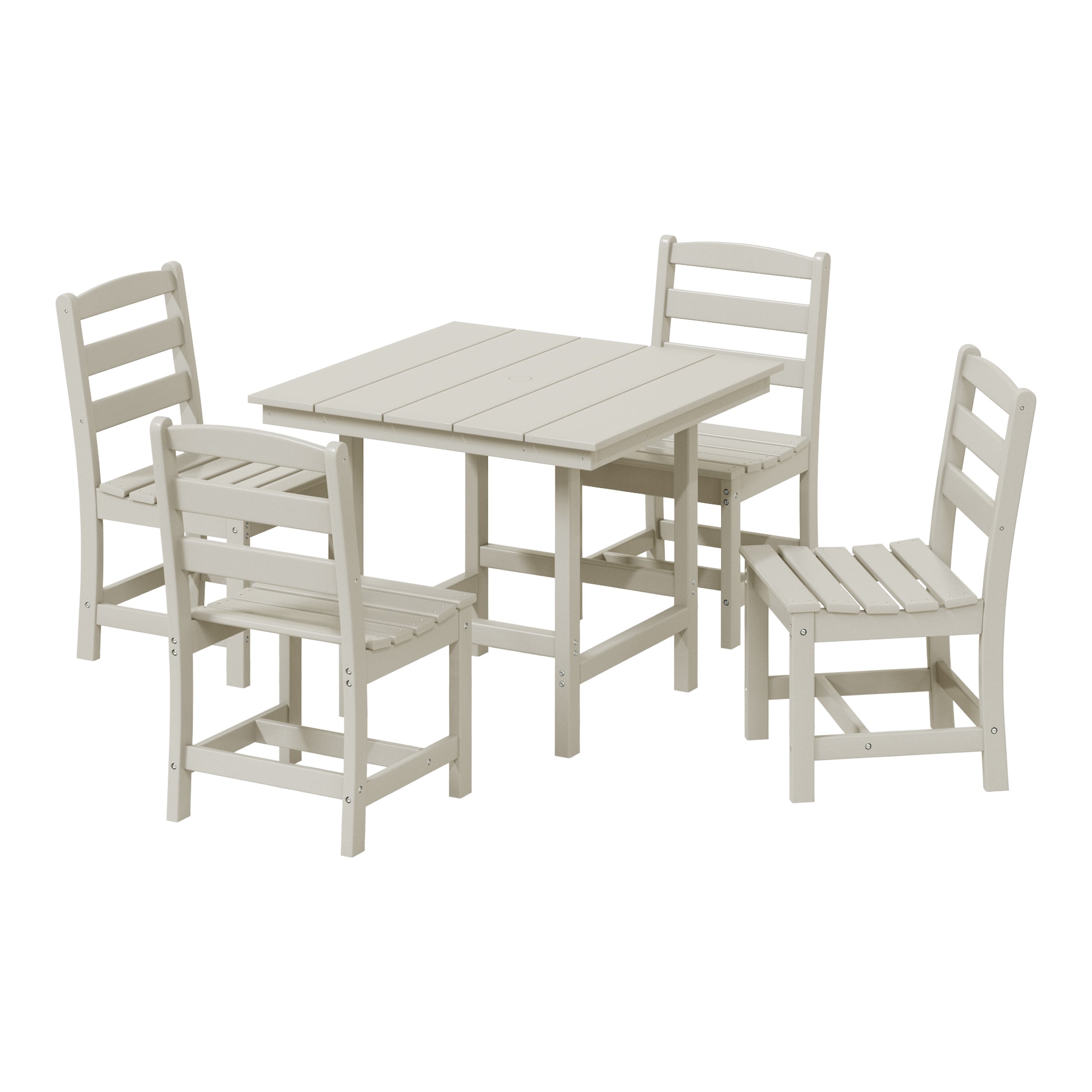 Palms 5-Piece HDPE Outdoor Square Patio Dining Table Set with Armless Side Chairs