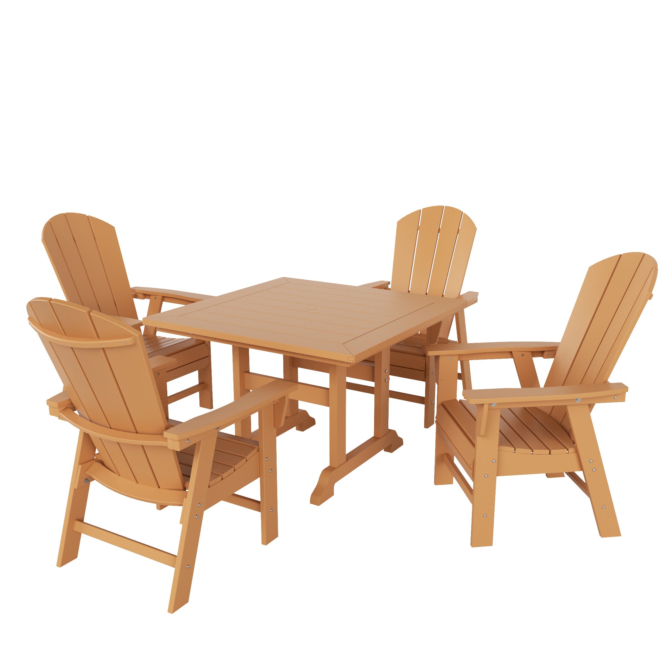 Paradise 5 Piece Outdoor Patio Dining Square Table and Curved Back Armchair Set
