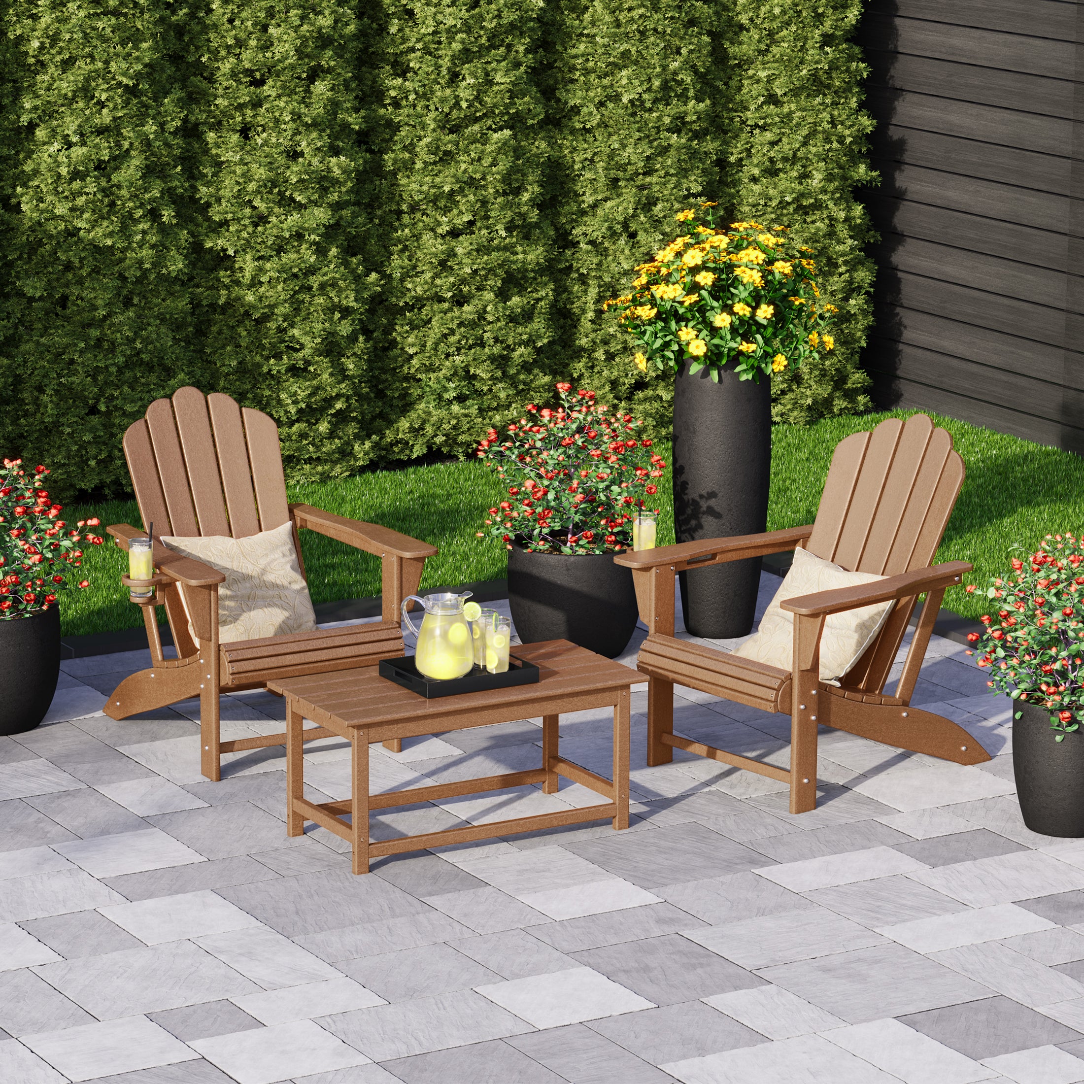 Lakeview 3-Piece Adirondack Chairs with Cup Holders and Coffee Table S