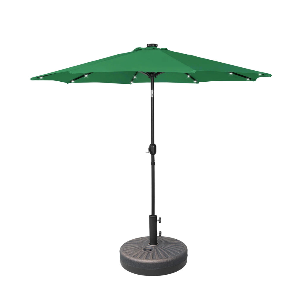 9.6' eastlake offset patio umbrella with base WESTLAKE 9 Ft Solar LED Patio Umbrella with Bronze Round Base Weight Included, Gray