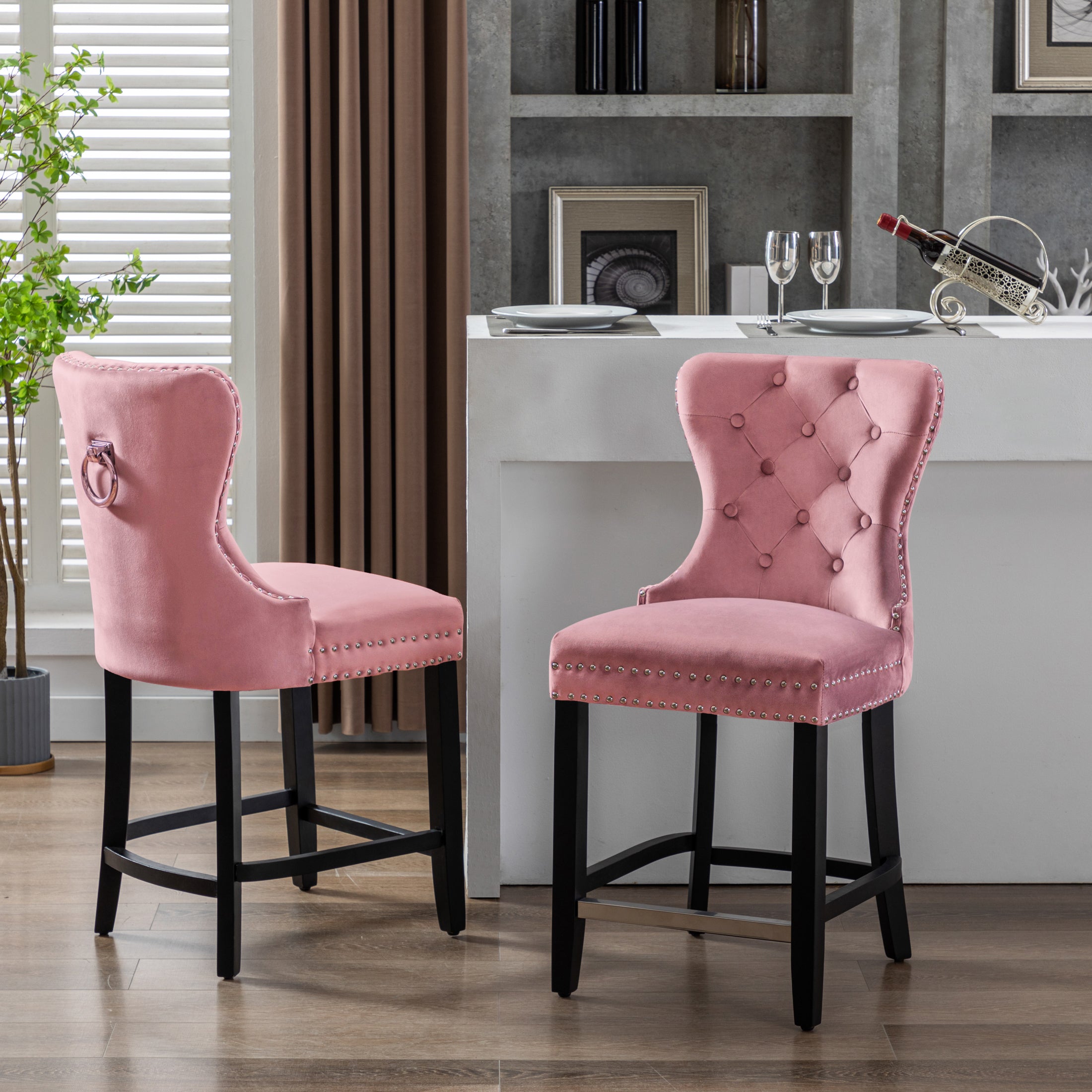 Hank 24" Tufted Velvet Counter Stool (Set of 2), Black