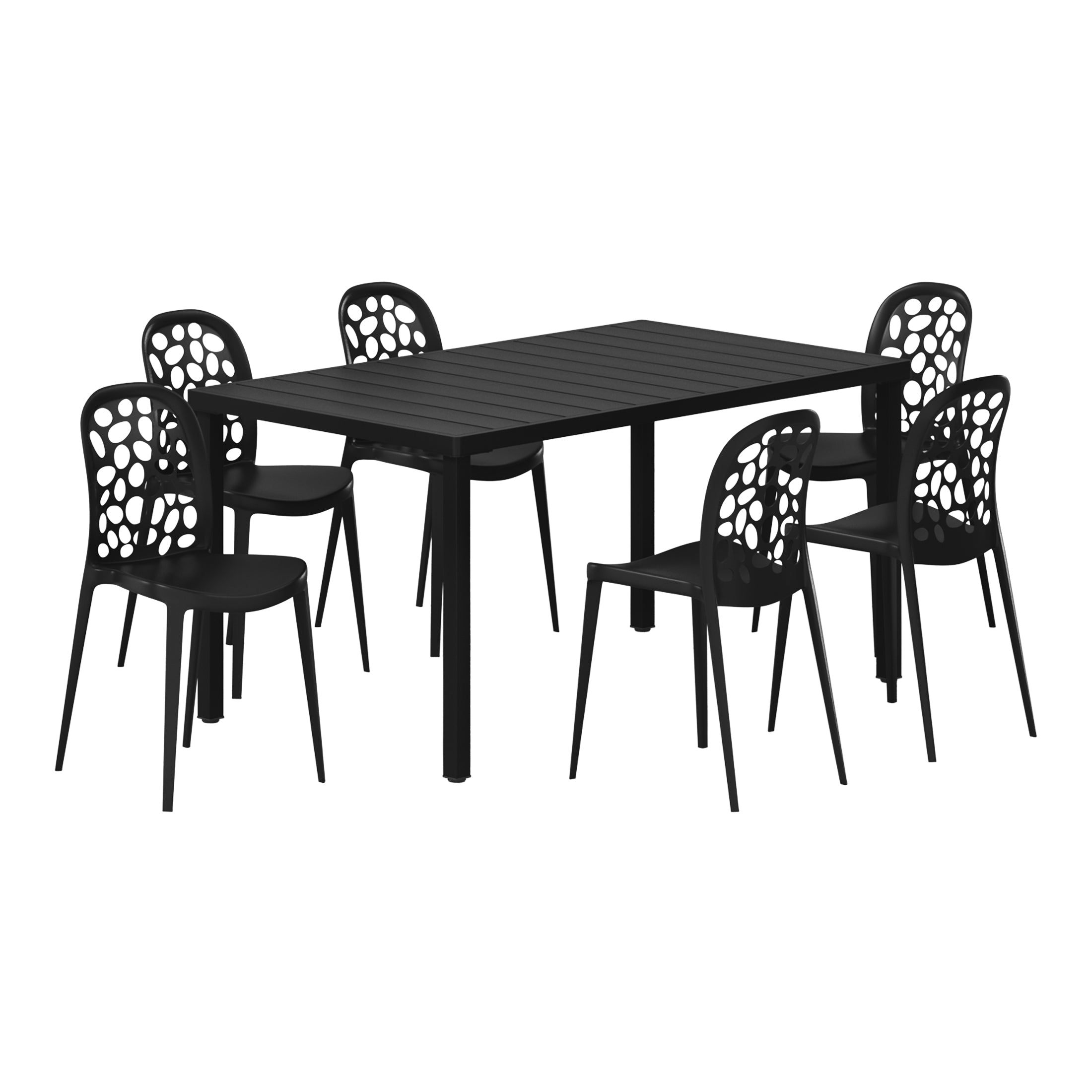 Sunshine 7-Piece Outdoor Metal Rectangle Patio Dining Table Set With Stackable Patio Dining Side Chairs