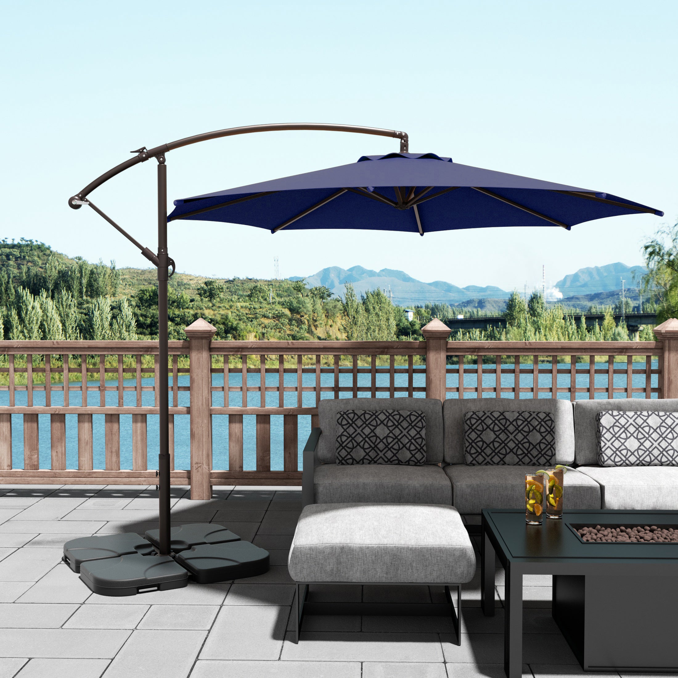 Elm 10 ft. Outdoor / Patio Cantilever Hanging Umbrella with weight base kit
