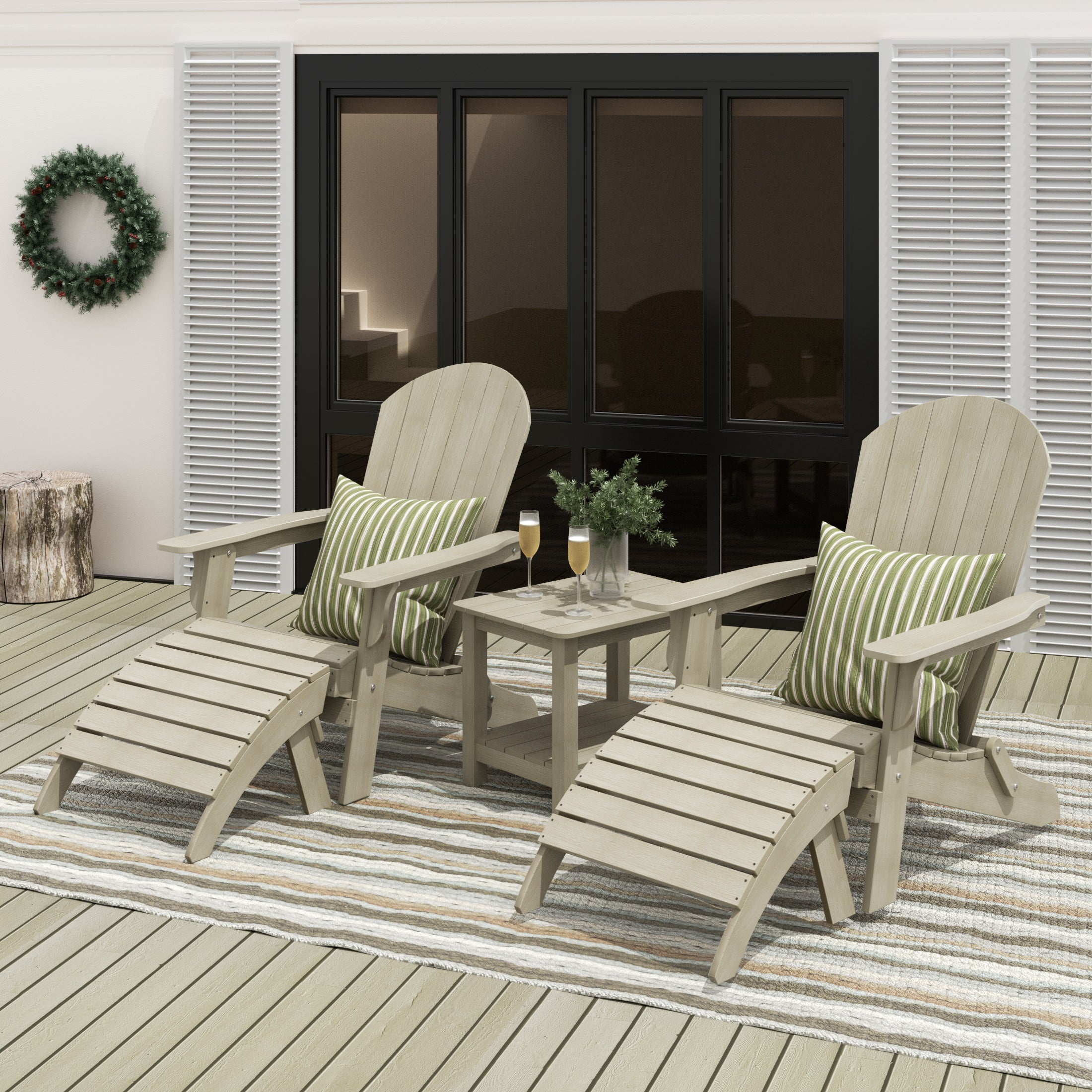 Florence 5-Piece HIPS Outdoor Folding Adirondack Seashell Chair With Folding Ottoman And Side Table