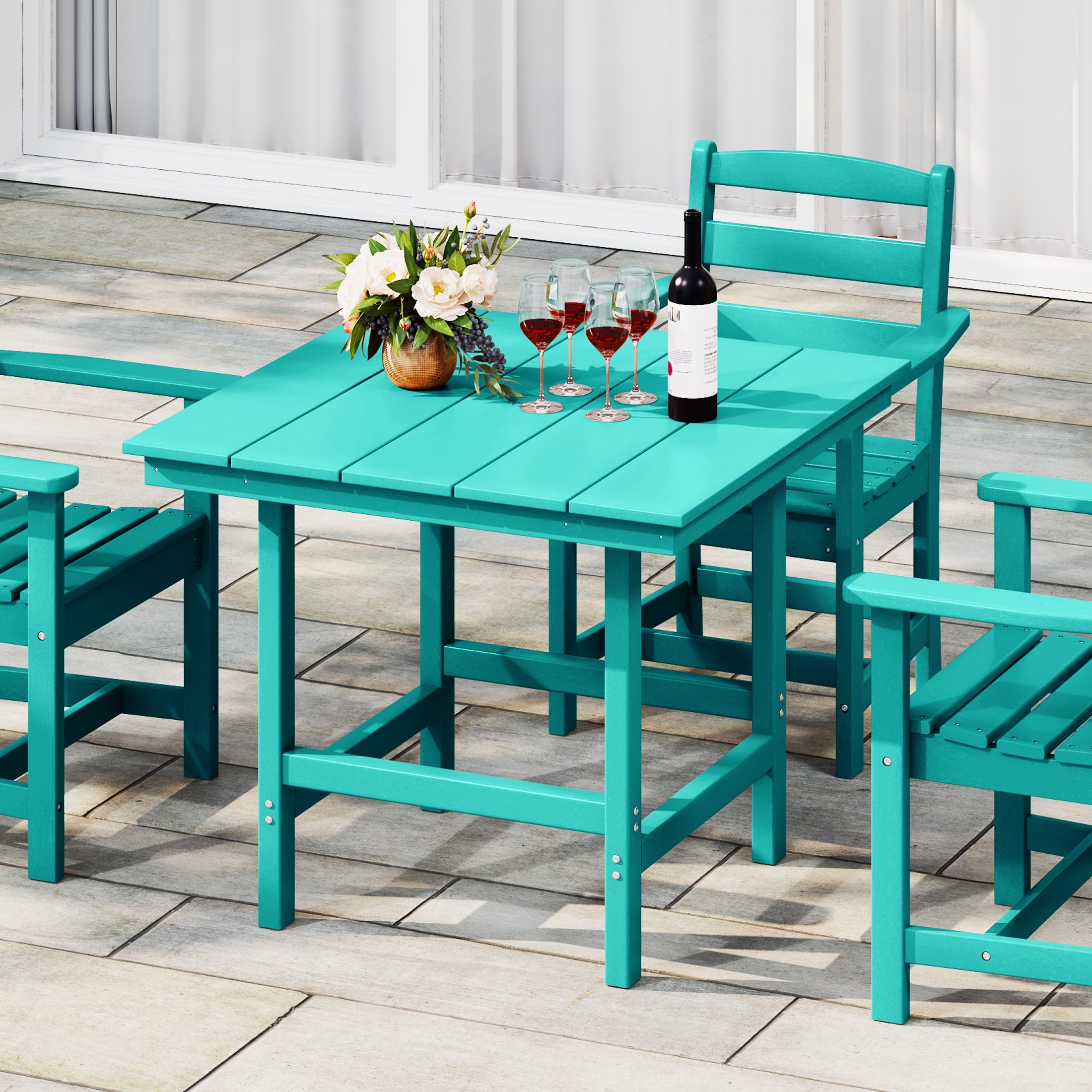 Palms Outdoor HDPE 36" Square Patio Dining Table with Umbrella Hole
