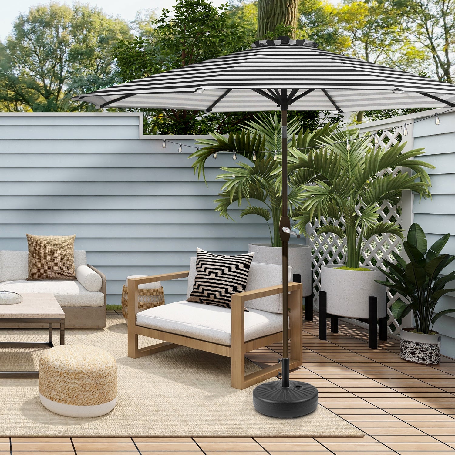 Cabana 9 ft. Patio Table Umbrella with Black color round free standing weight base kit