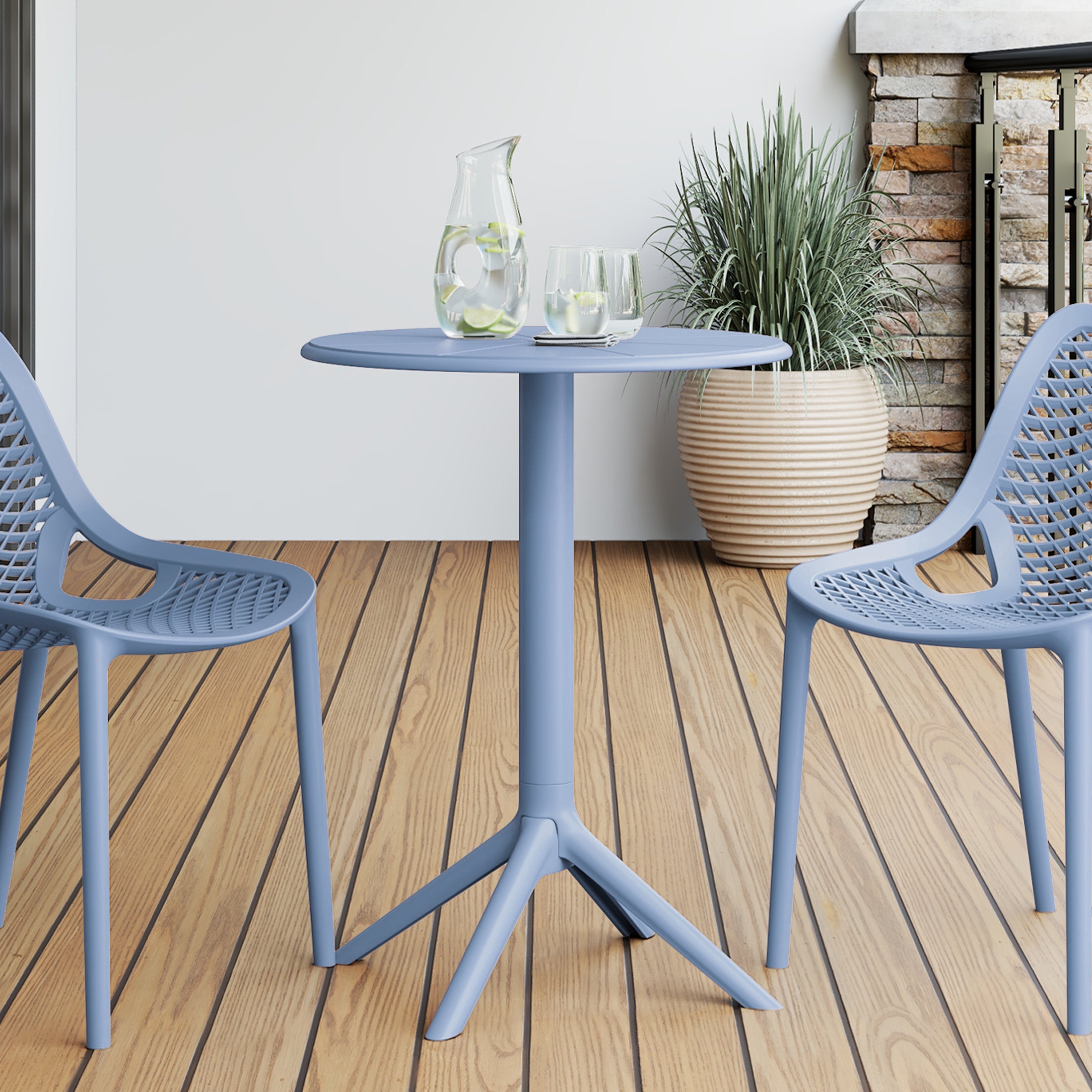 Sunshine 23.5" Outdoor Polypropylene Resin Round Patio Bistro Dining Table for 2
