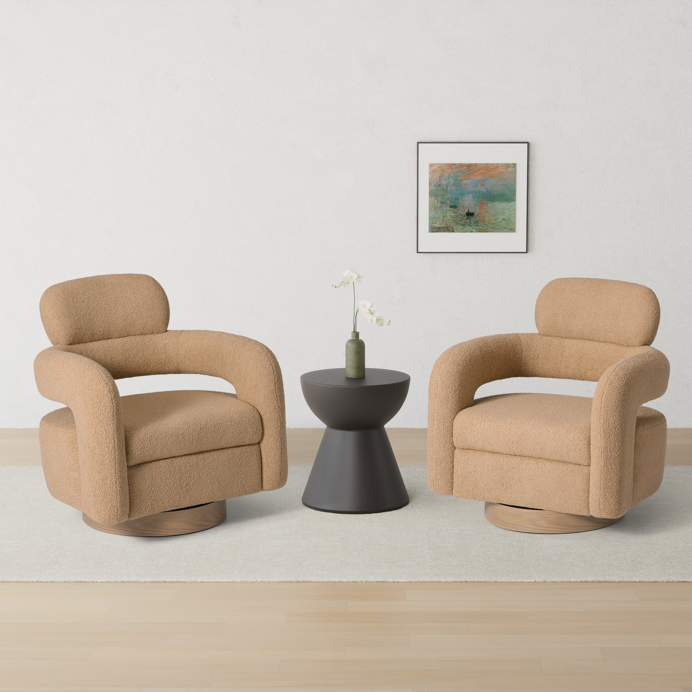 Celine Mid-Century Modern Sherpa Swivel Barrel Accent Chair (Set of 2)