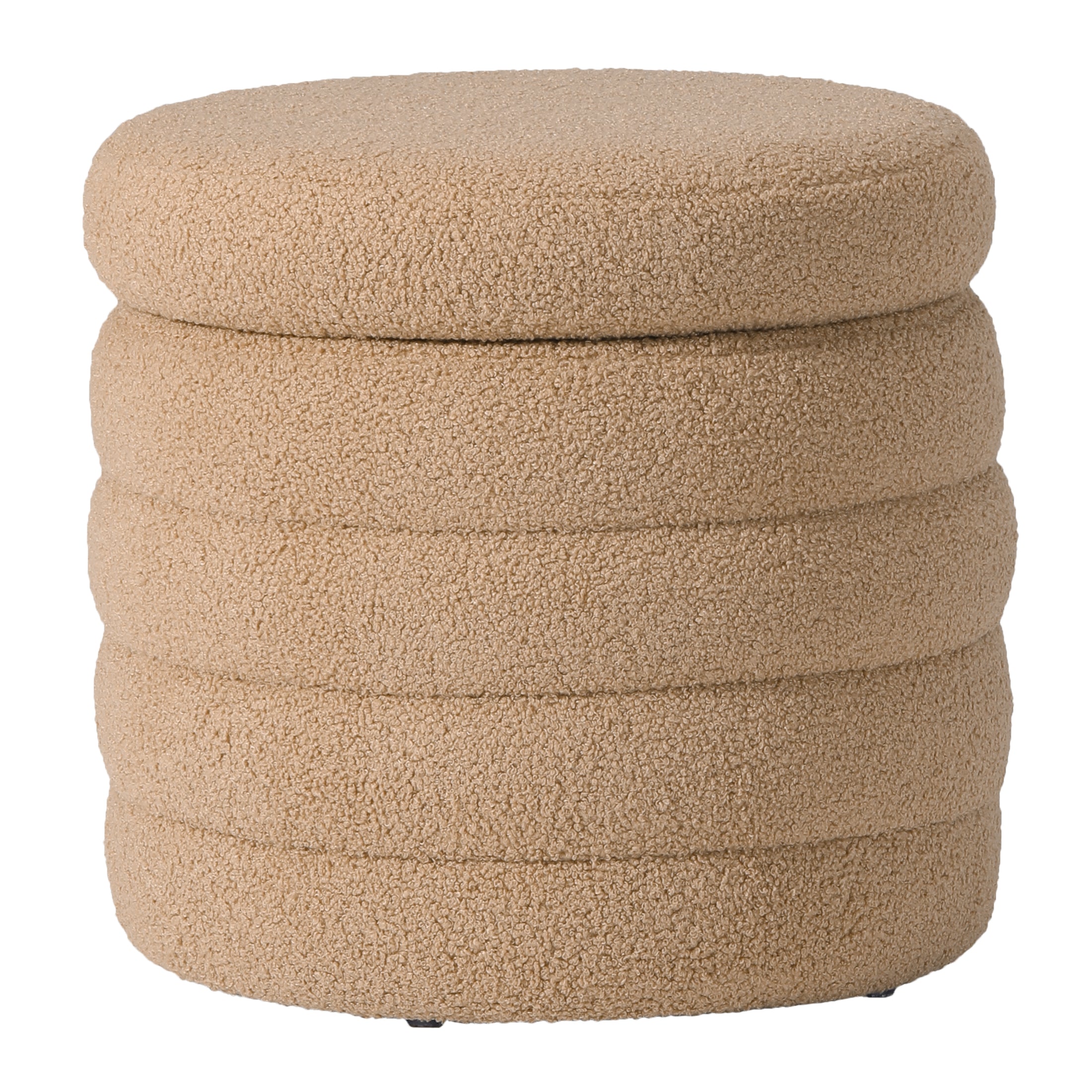 Celine Mid-Century Modern Faux Sherpa Round Storage Ottoman