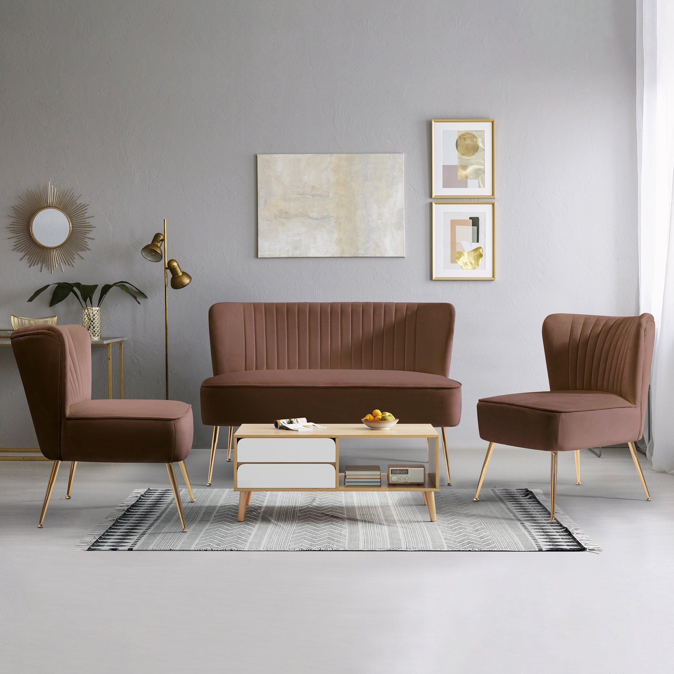Alaia Mid Century Modern Upholstered Tufted Velvet Loveseat Sofa and 22" Accent Chair 3-Piece Set - Costaelm