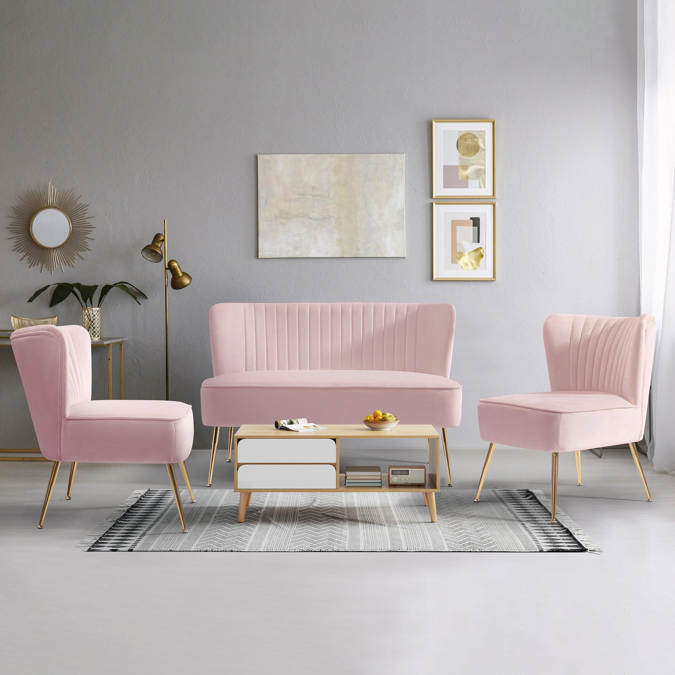 Alaia Mid Century Modern Upholstered Tufted Velvet Loveseat Sofa and 22