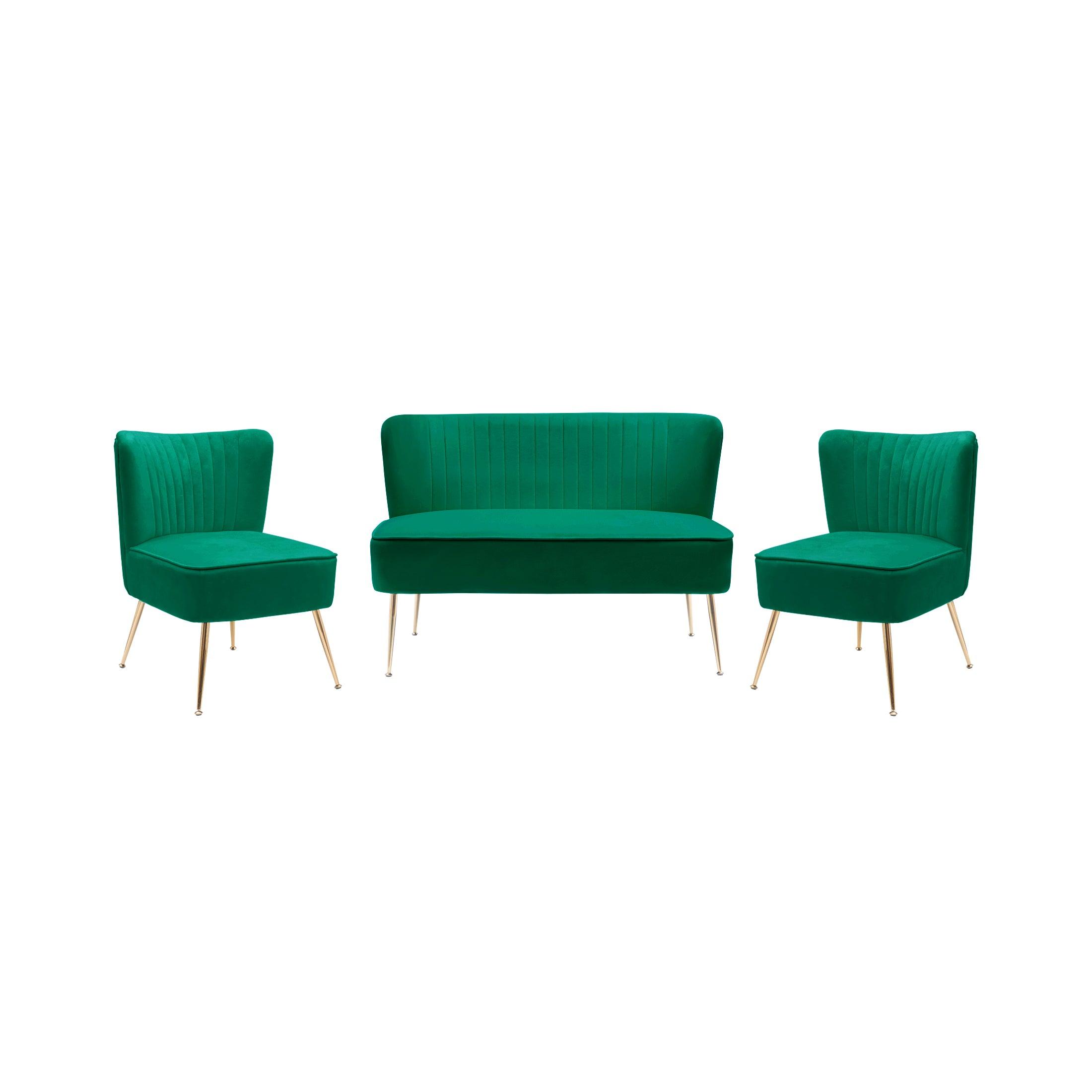 Alaia Mid Century Modern Upholstered Tufted Velvet Loveseat Sofa and 22