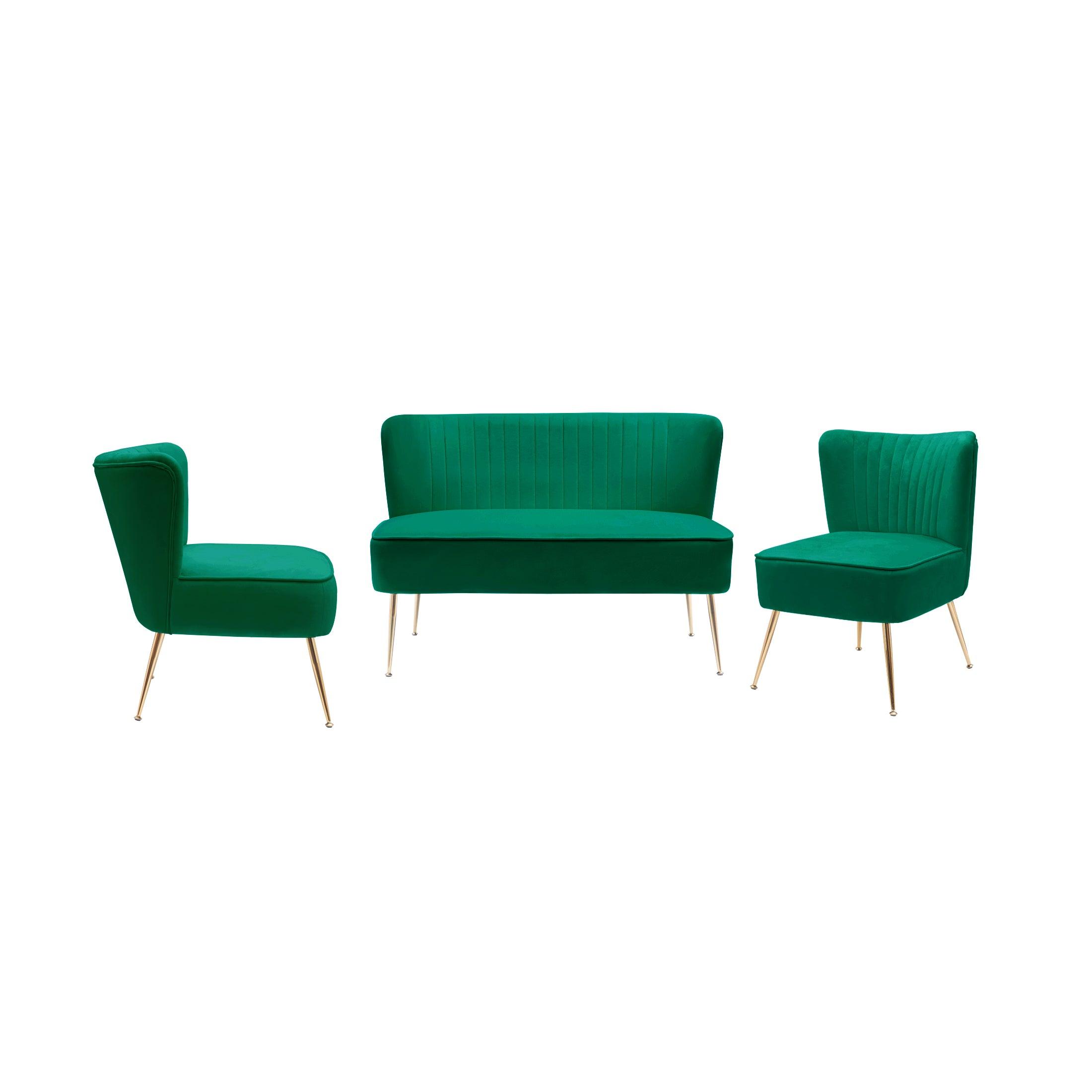 Alaia Mid Century Modern Upholstered Tufted Velvet Loveseat Sofa and 22