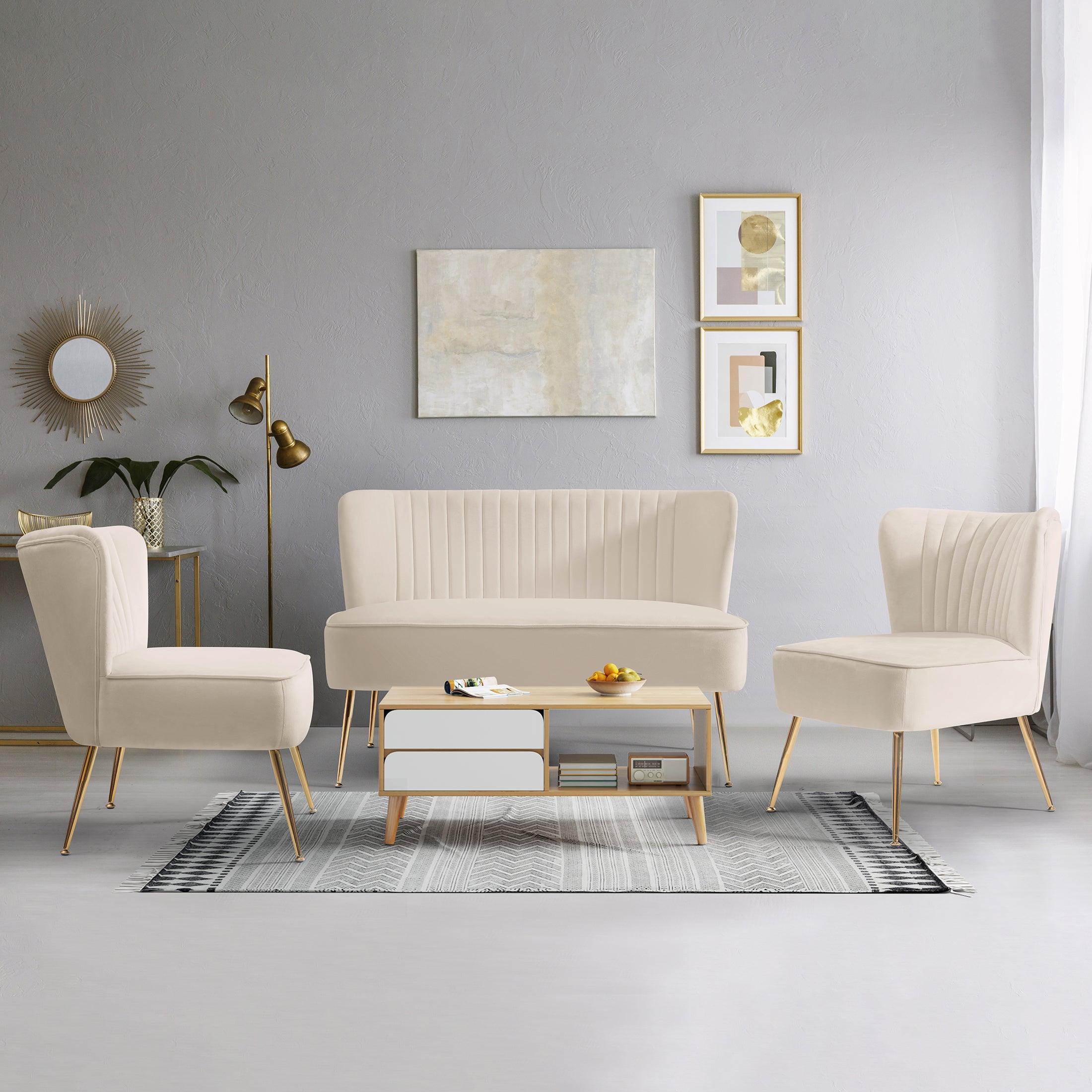 Alaia Mid Century Modern Upholstered Tufted Velvet Loveseat Sofa and 22