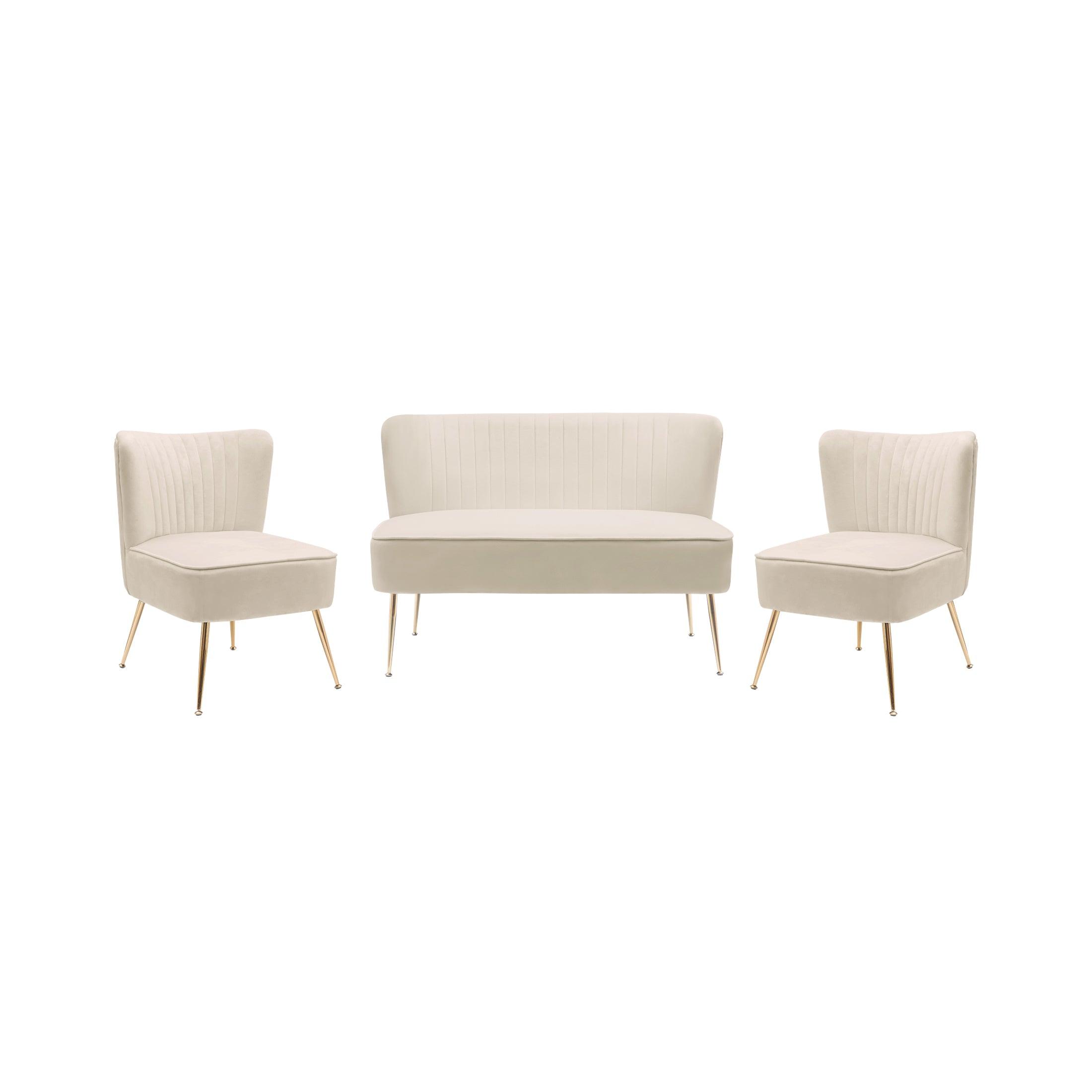 Alaia Mid Century Modern Upholstered Tufted Velvet Loveseat Sofa and 22