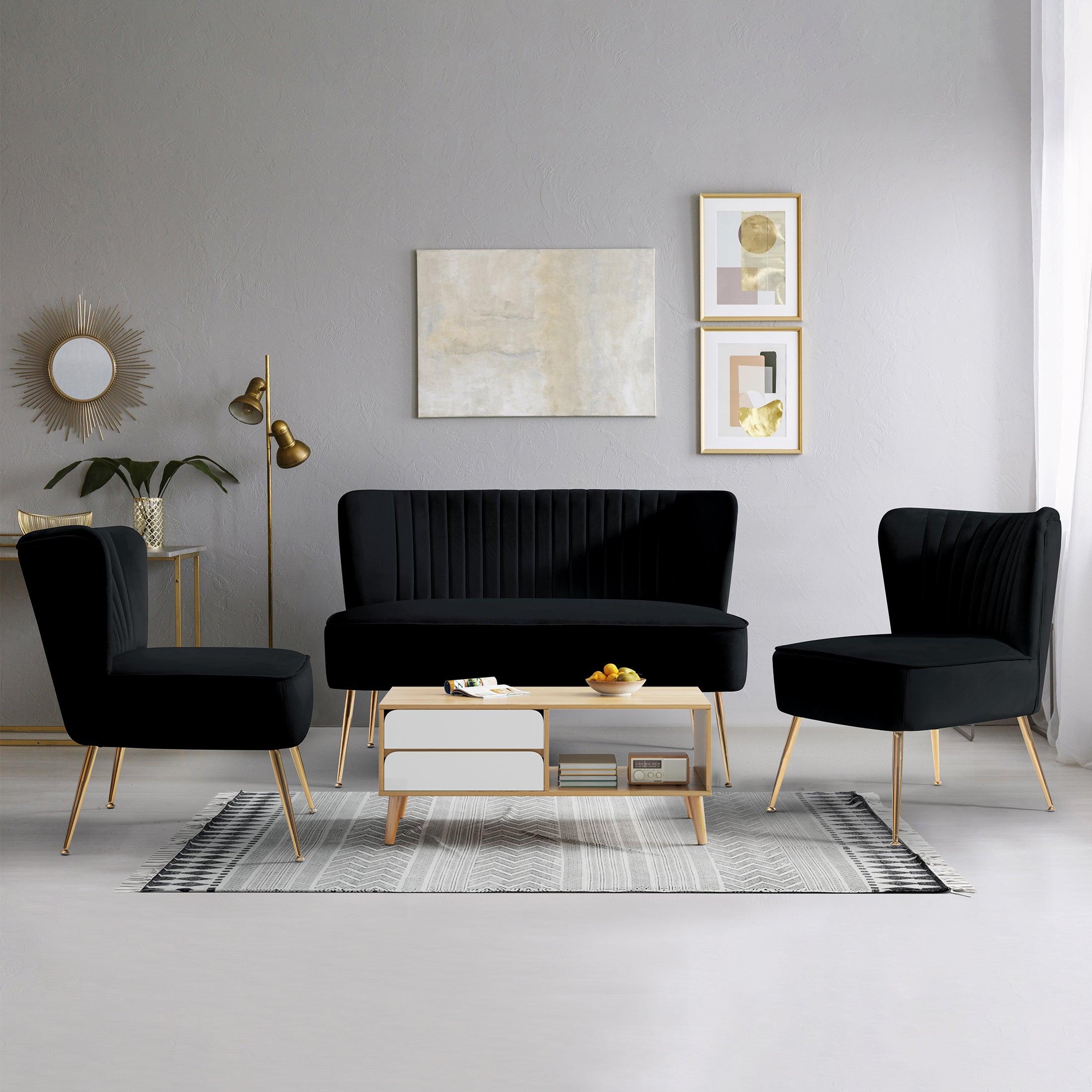 Alaia Mid Century Modern Upholstered Tufted Velvet Loveseat Sofa and 22