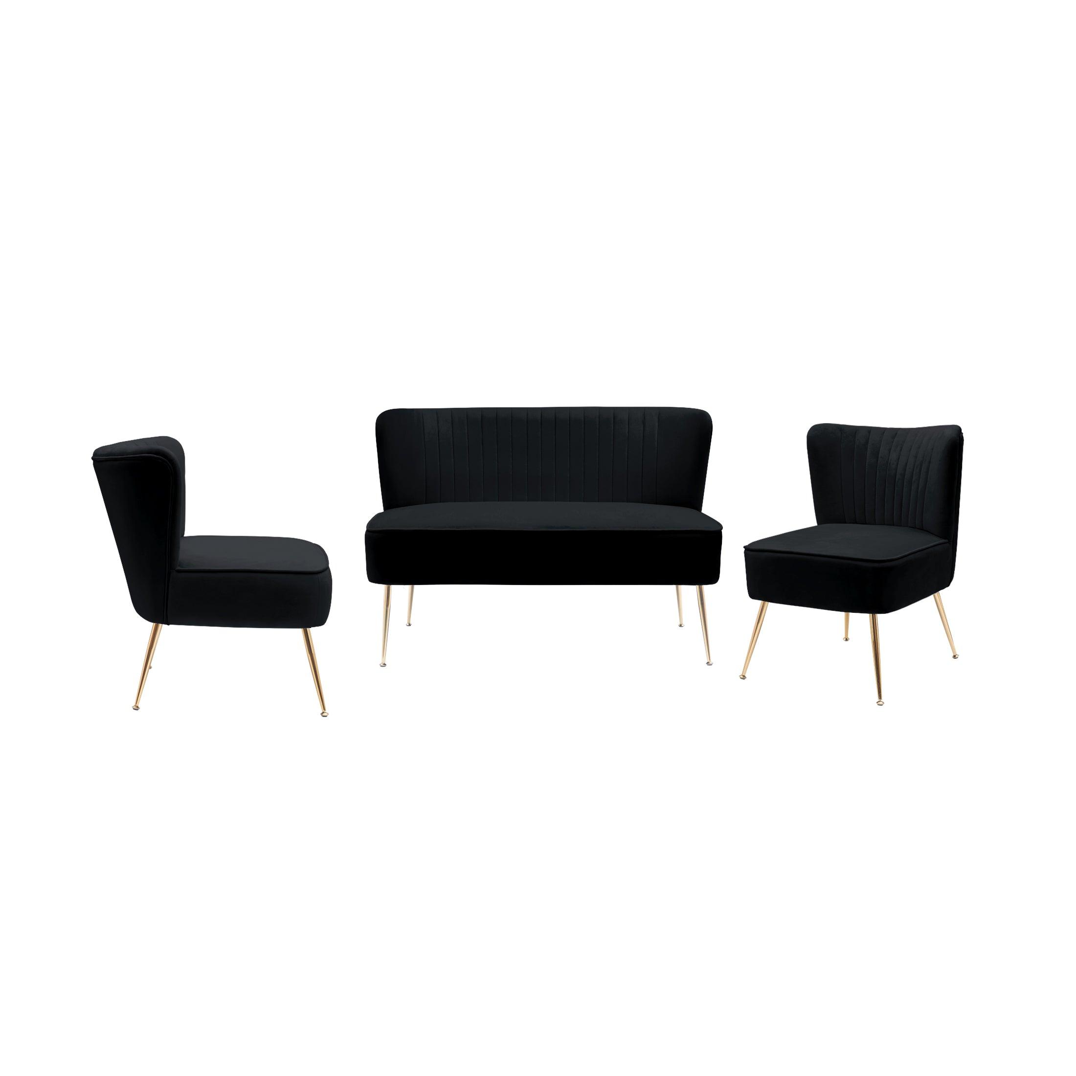 Alaia Mid Century Modern Upholstered Tufted Velvet Loveseat Sofa and 22