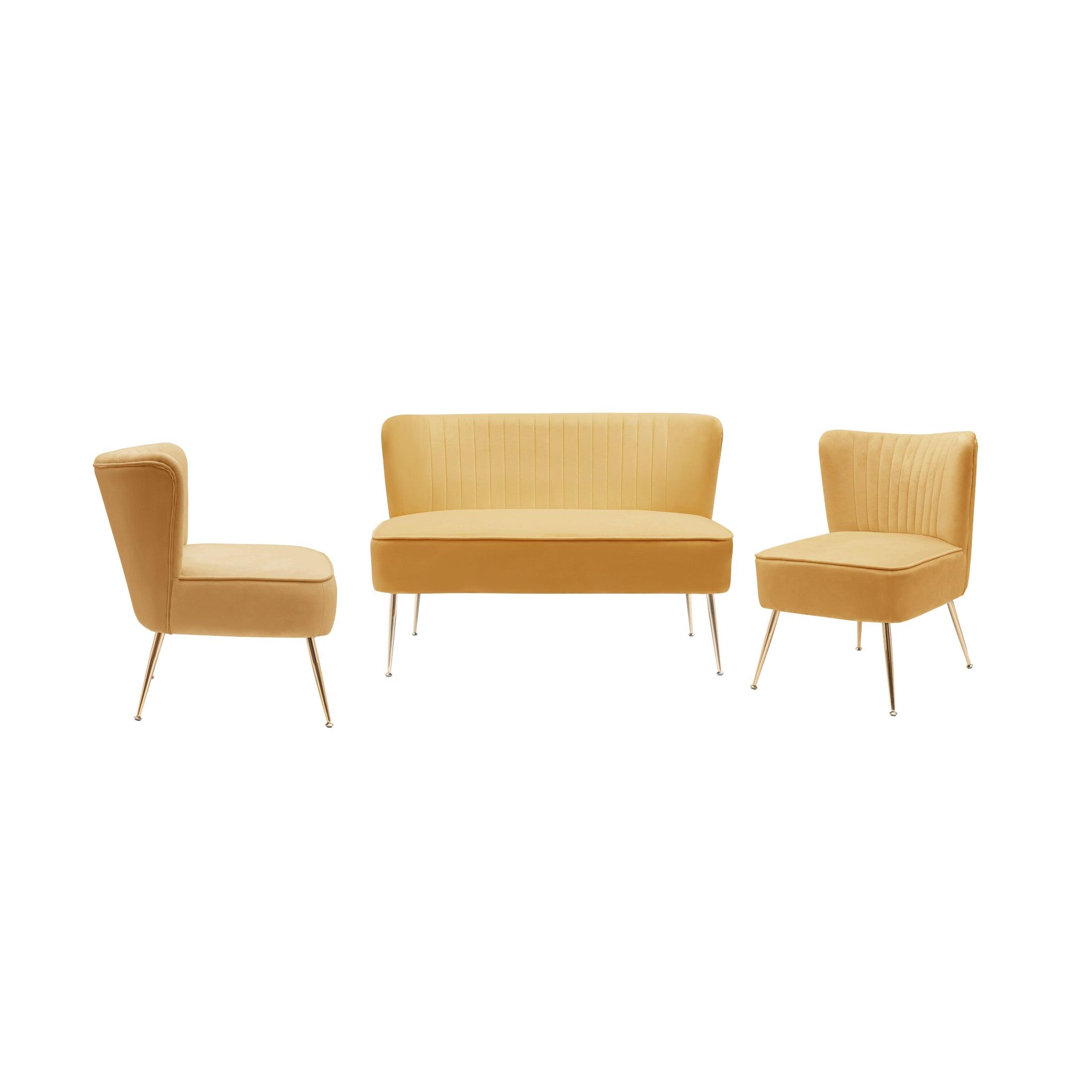 Alaia Mid Century Modern Upholstered Tufted Velvet Loveseat Sofa and 22