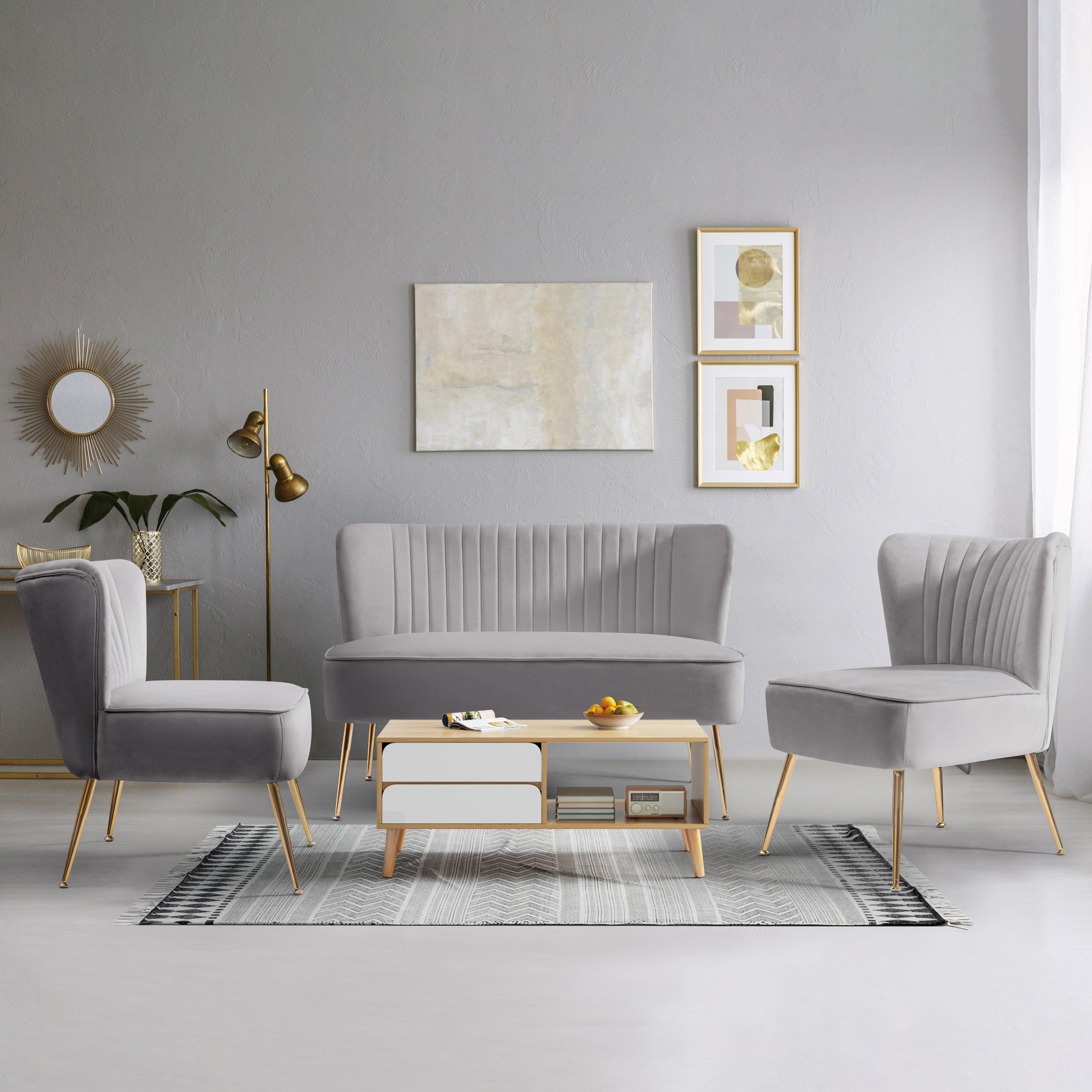 Alaia Mid Century Modern Upholstered Tufted Velvet Loveseat Sofa and 22