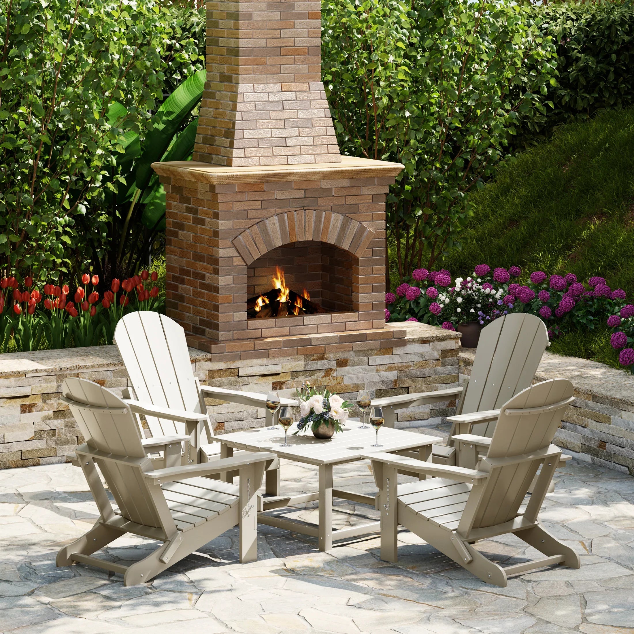 Paradise 5-Piece HDPE Adirondack Chair Outdoor Patio Square Table Conv