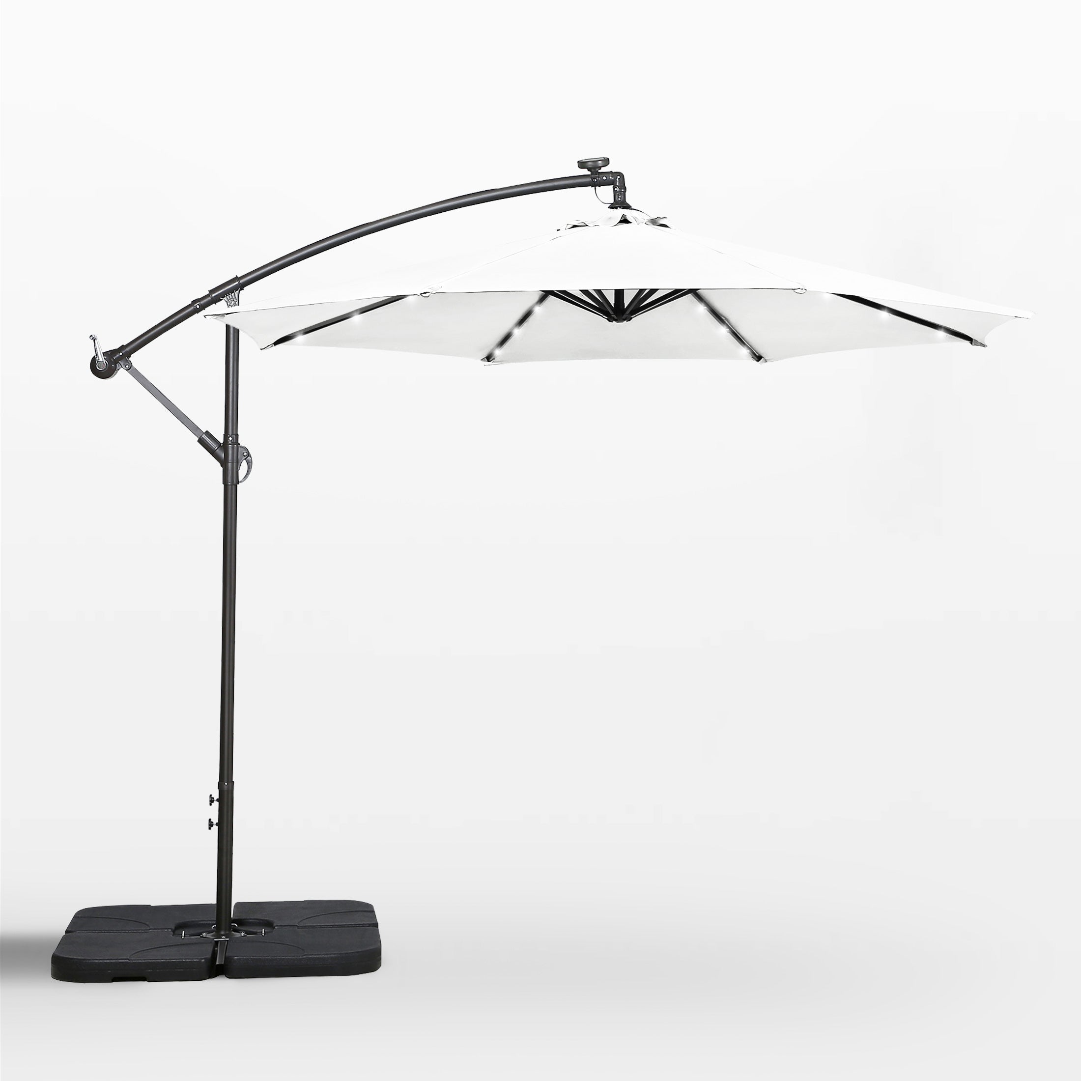 Westlake 10 ft. Outdoor / Paito Cantilever Hanging Umbrella with Solar Power LED lights and 50 lbs concrete weight base kit