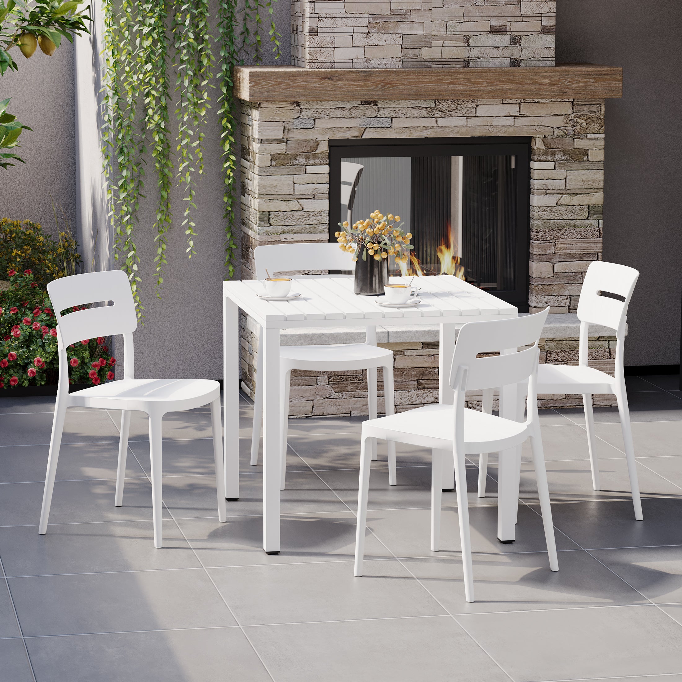 Sunshine 5-Piece Outdoor Metal Frame Dining Table Patio Set with Stackable Patio Dining Chairs